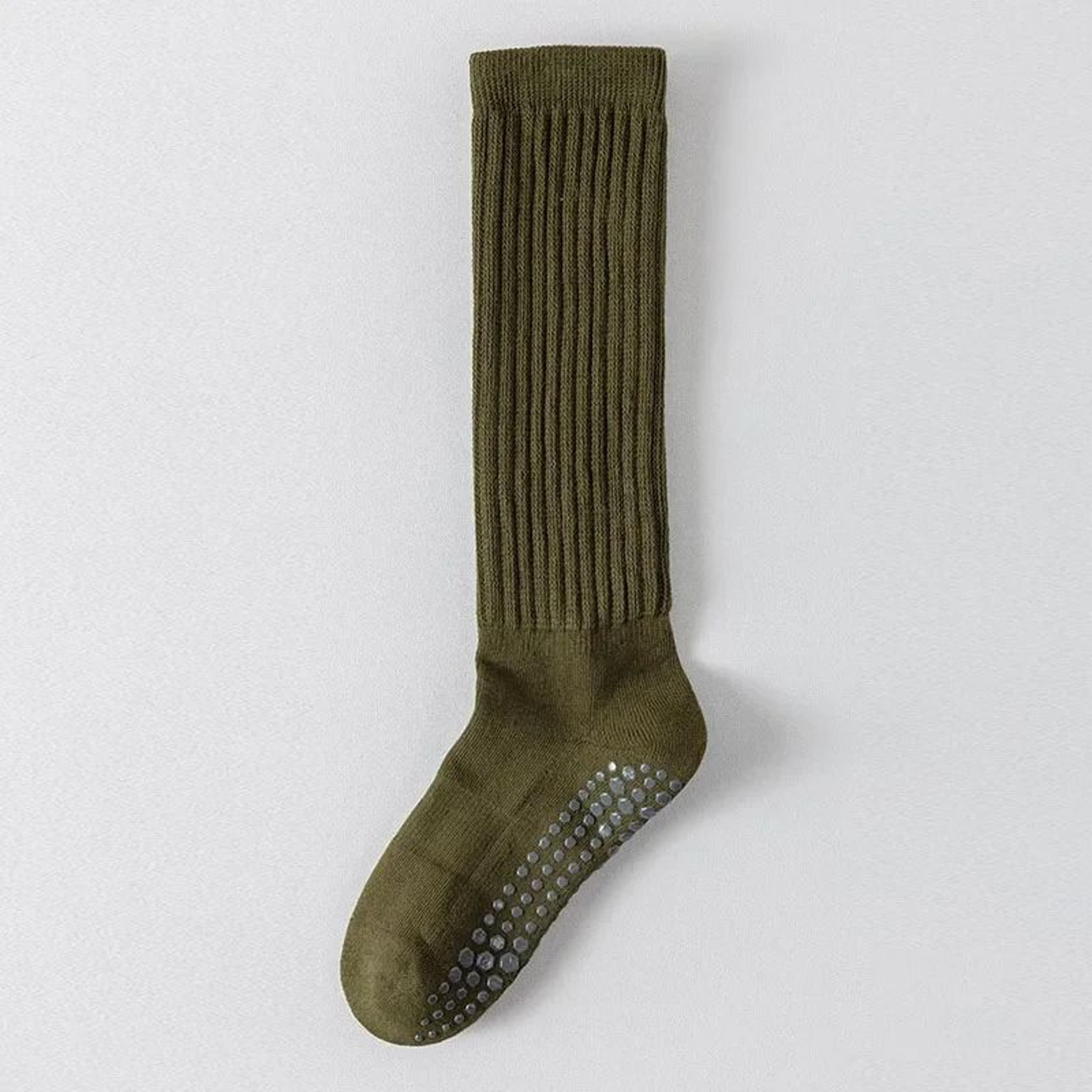 Women Yoga Socks Cotton Dot Silicone Terry Non Slip Pilates Grip Knee High Slouch Socks 14