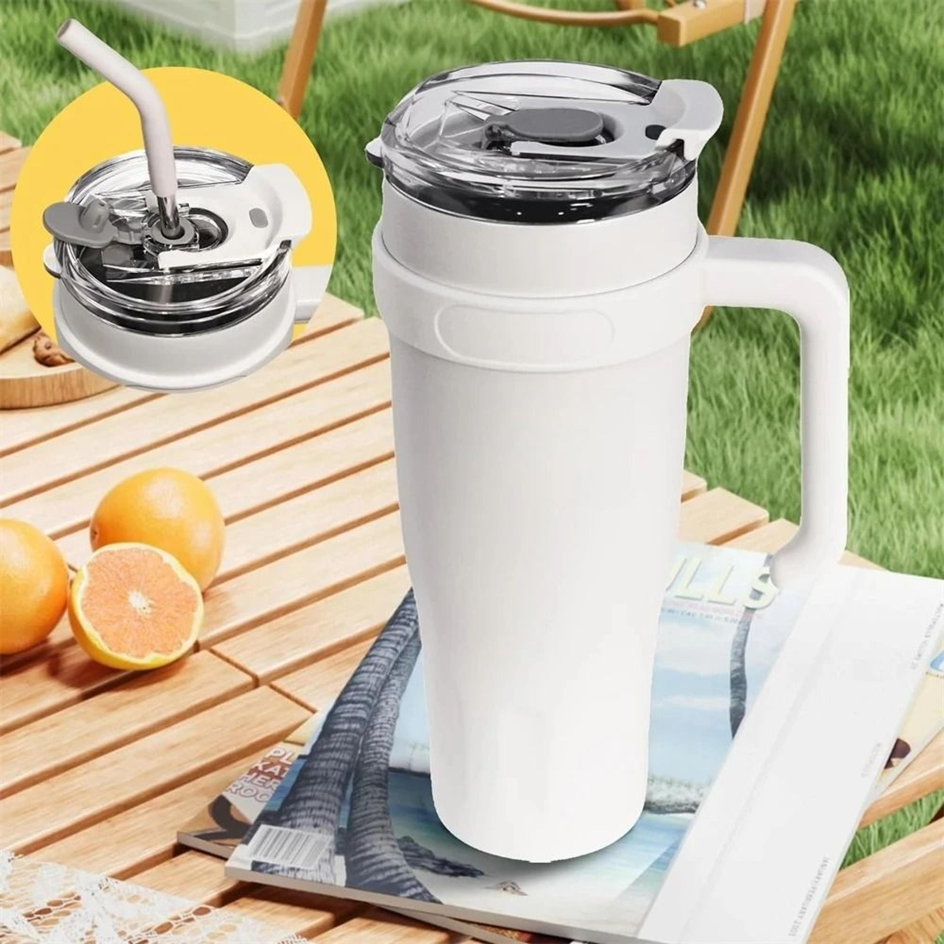 38.55oz stainless steel insulated ice tumbler with handle and straw high capacity car insulation coffee cup