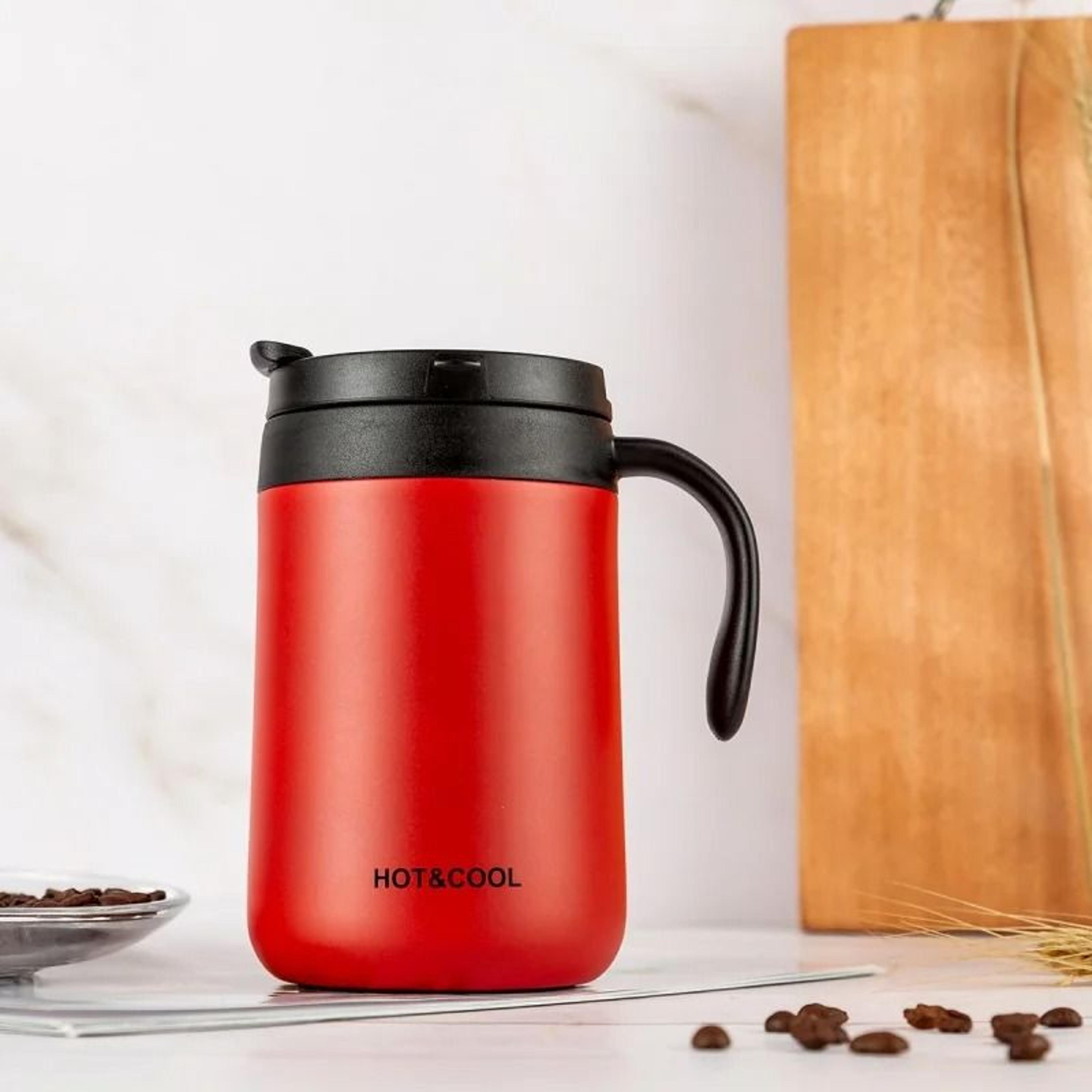 Simple Solid Color Stainless Steel Insulated Coffee Cup With Handle Wide Mouthed Large Capacity Off 1