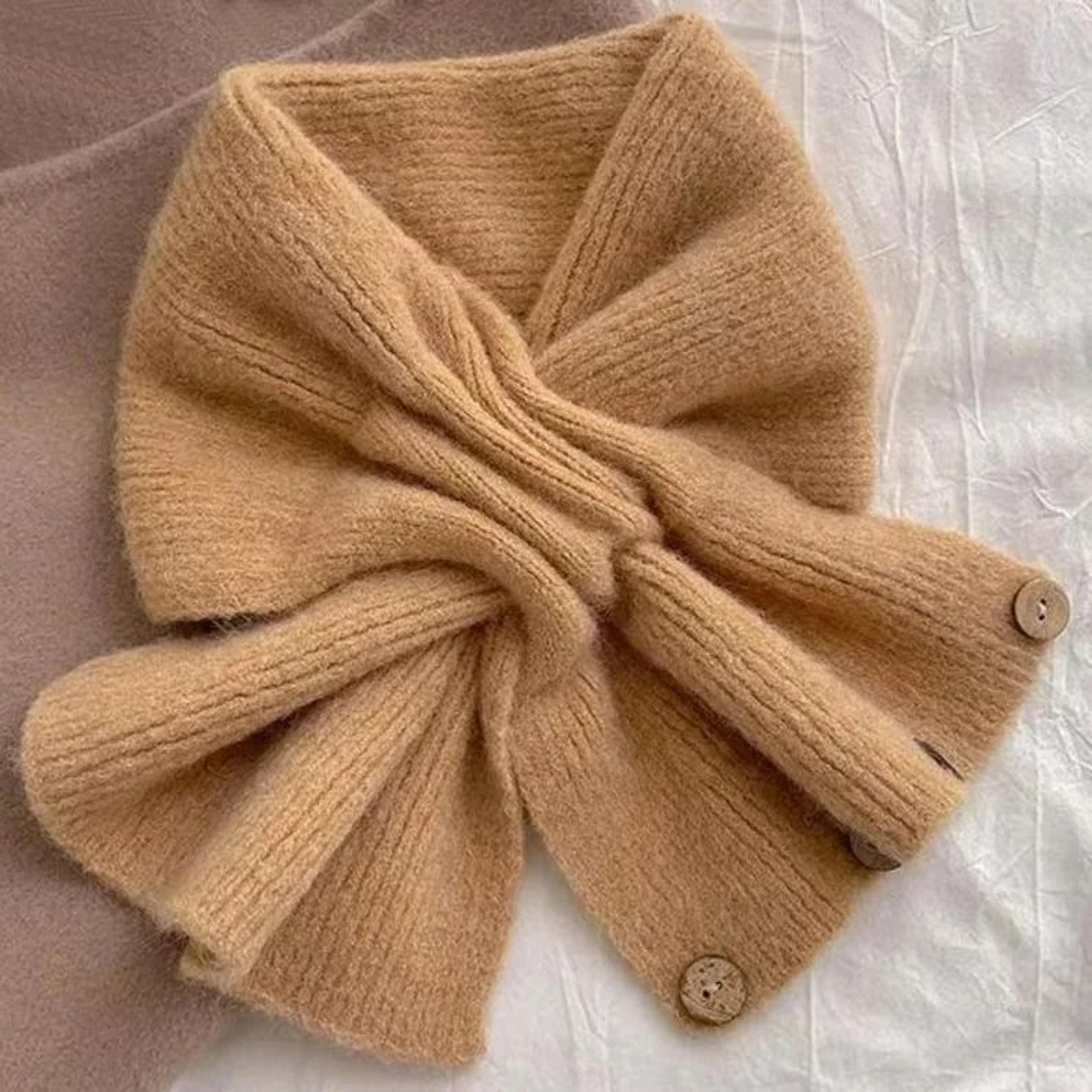 Autumn And Winter Cross Knitted Scarf Korean Edition ColorBlocked Warm Button Neck Cover 10