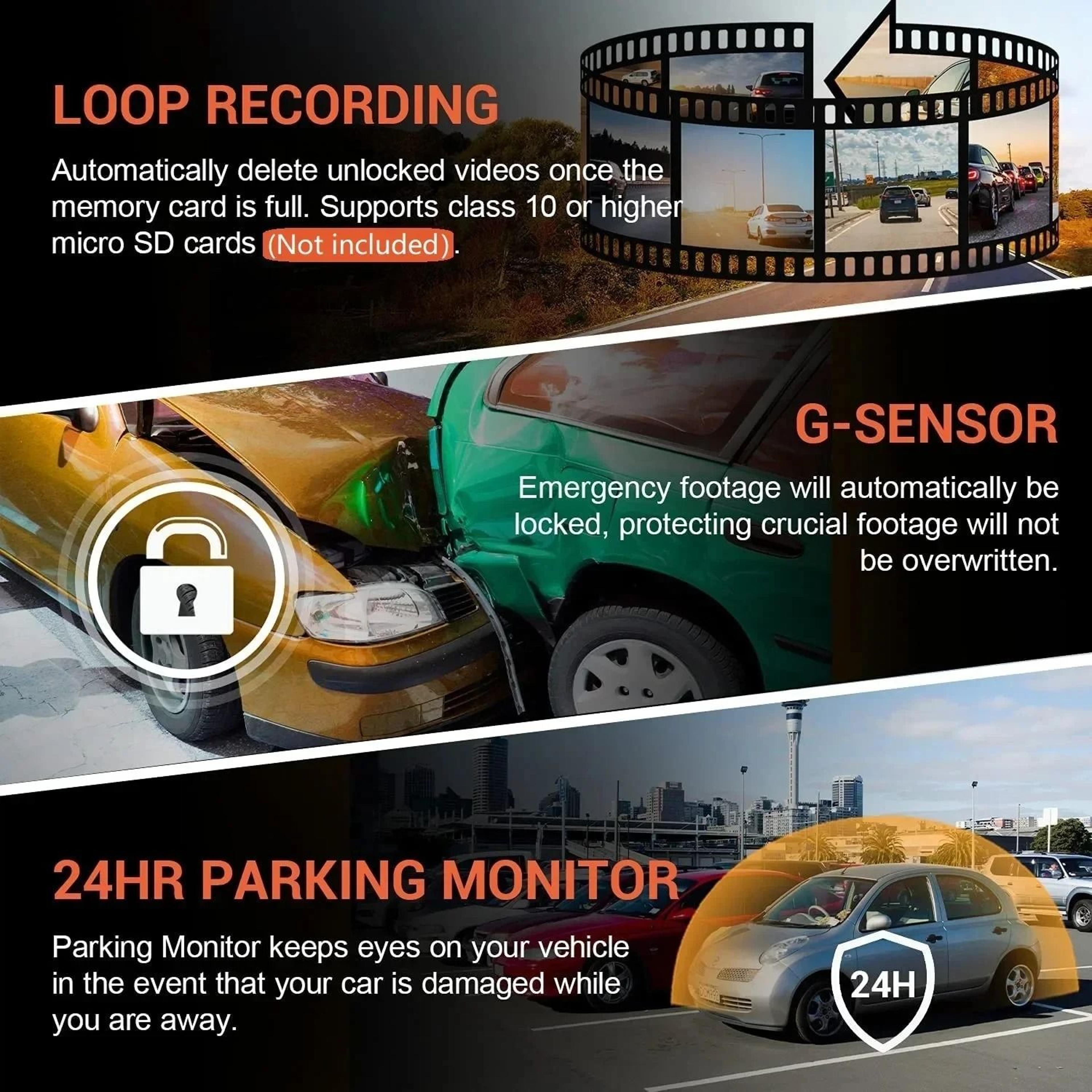1080P WiFi Dual Dash Cam  Front  Interior Car Camera With IR Night Vision  Loop Recording 5