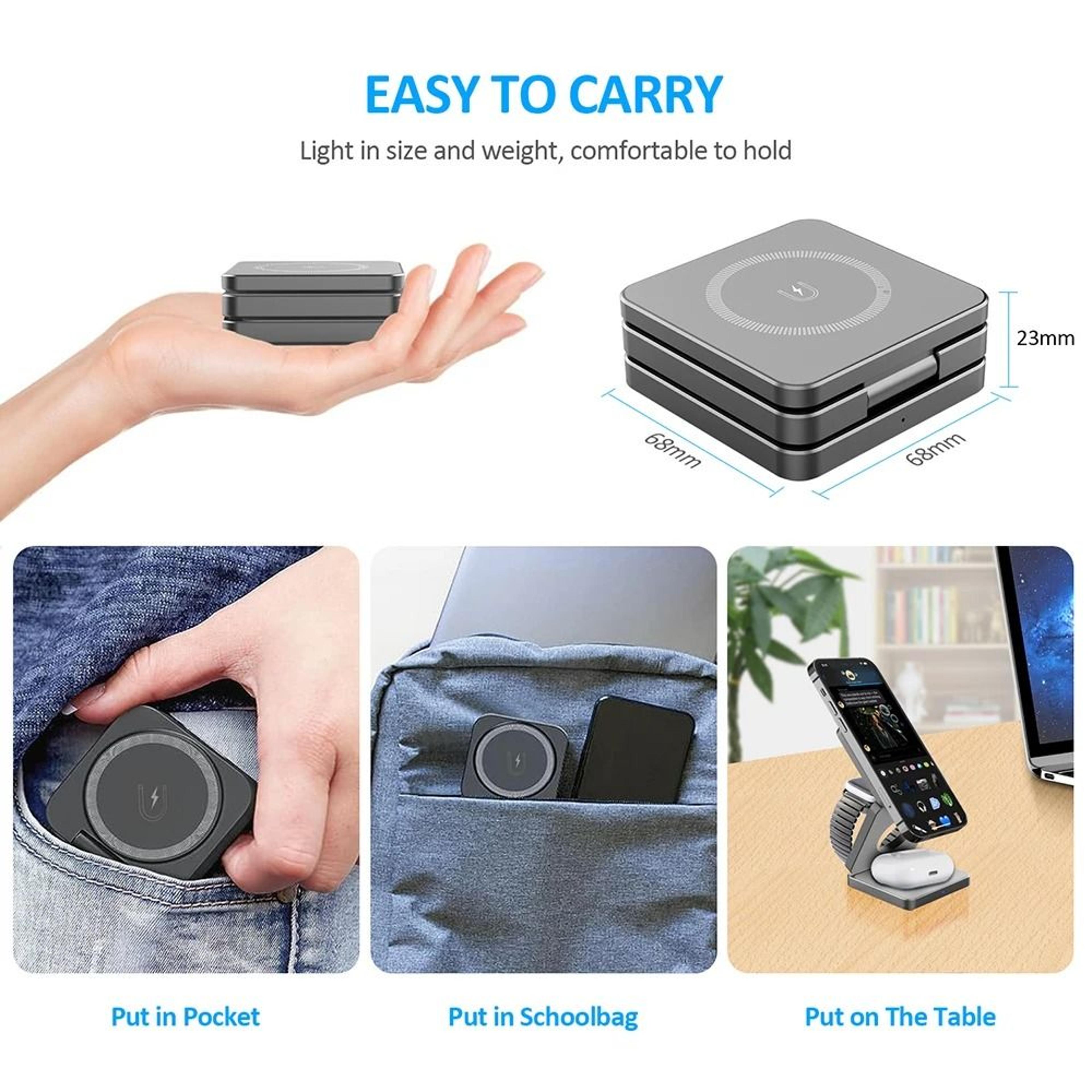 3in1 Foldable Magnetic Wireless Charging Station  Fast Charging Stand For IPhone 16 Series  Apple W 5