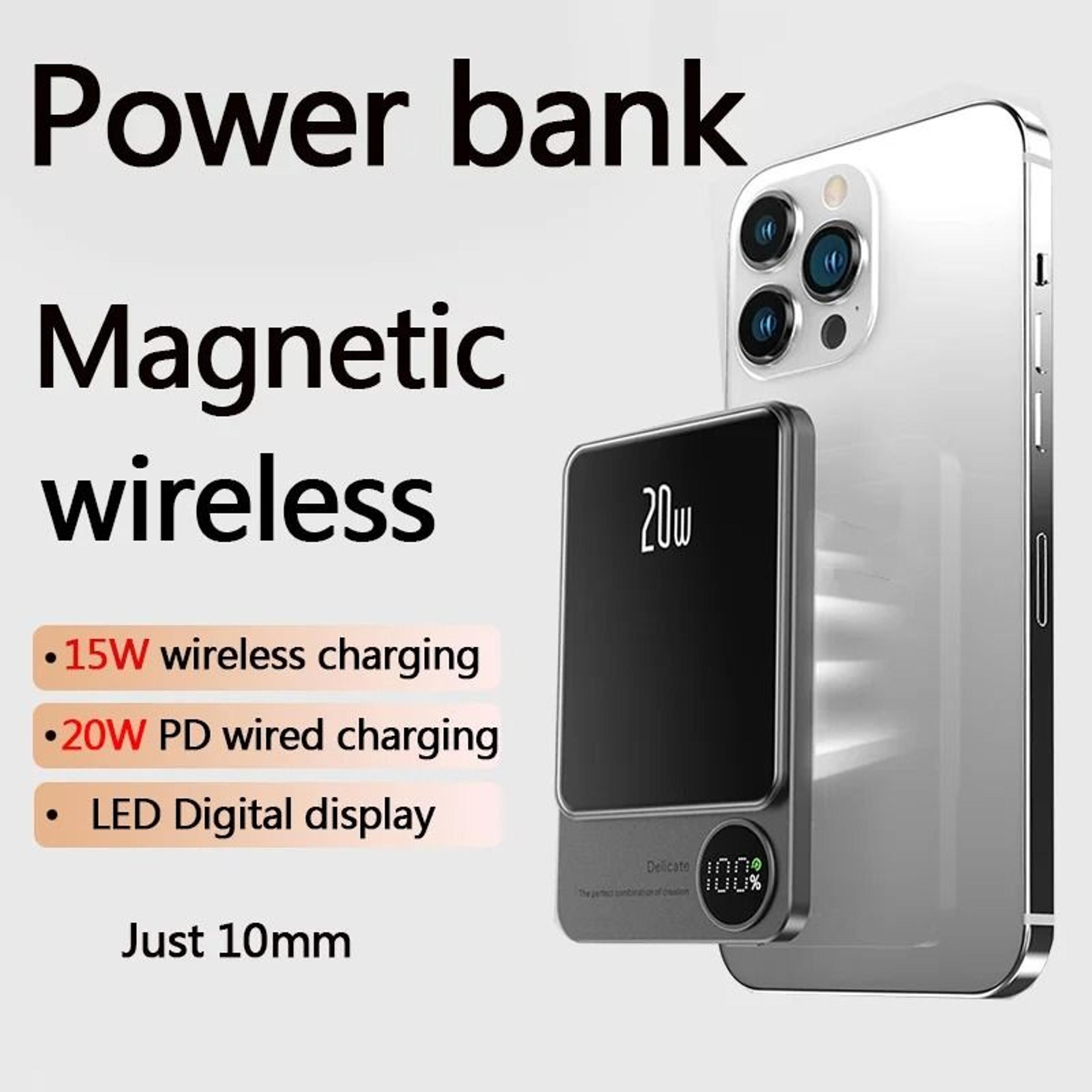 10000mAh Magnetic Alloy Power Bank  UltraSlim Wireless Fast Charger For IPhone 15  MagSafe Series 1