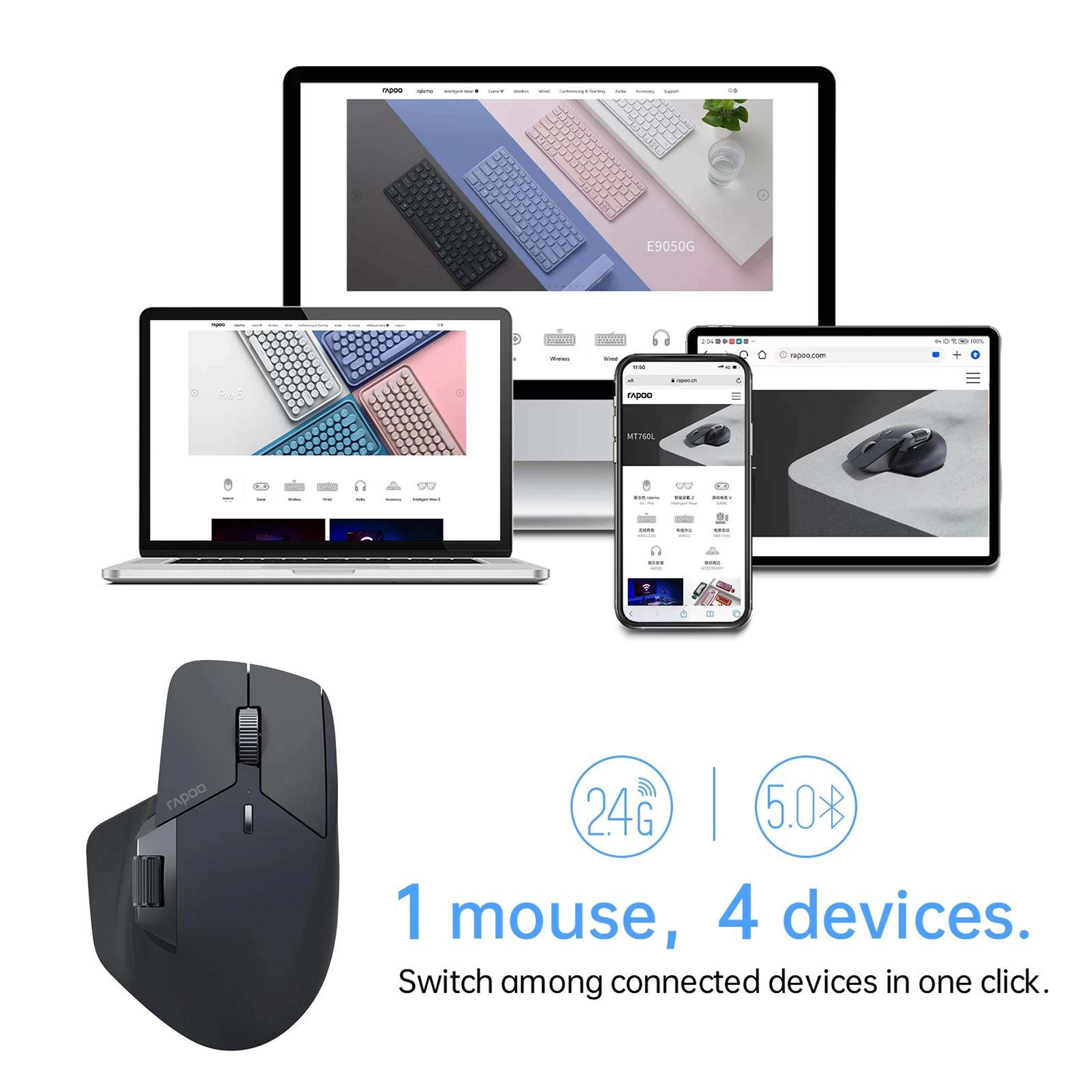 Rapoo MT760 MultiMode Wireless Mouse  Ergonomic Rechargeable Laser Mouse With 4000 DPI 1