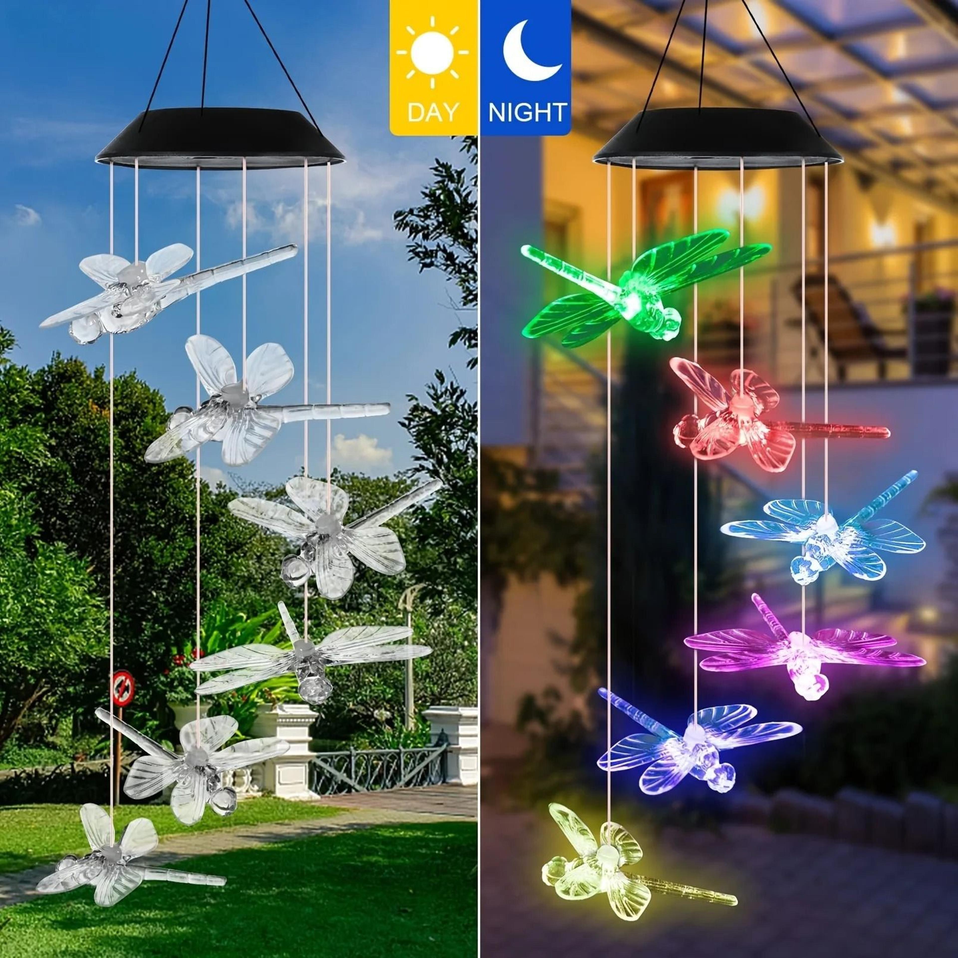 Solar Dragonfly Wind Chimes Outdoor  Waterproof Color Changing LED Memorial Lights For Patio  Garde 3