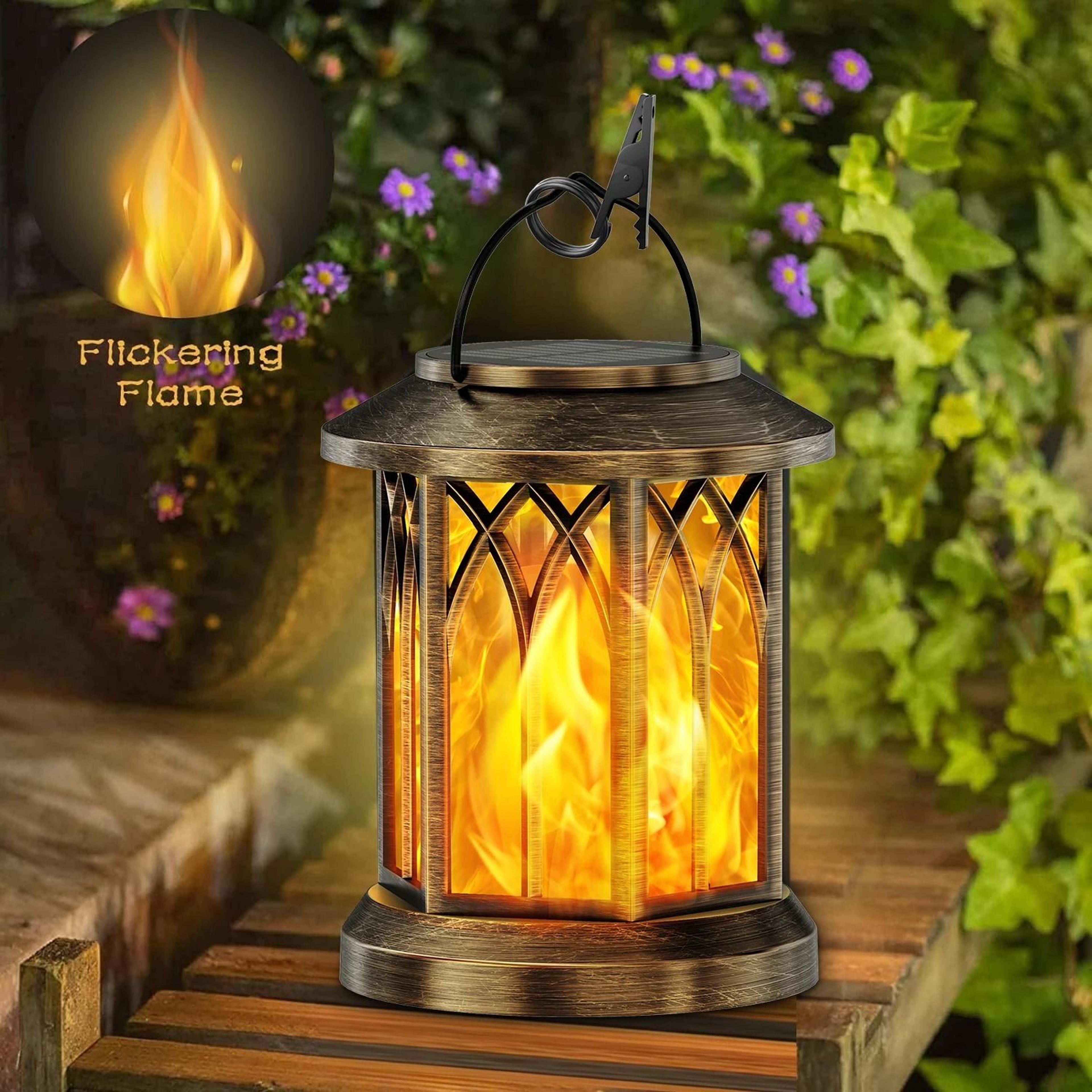 2Pack Upgraded Flickering Flame Solar Lanterns  Hanging Outdoor Garden Lights In Bronze  Black 0