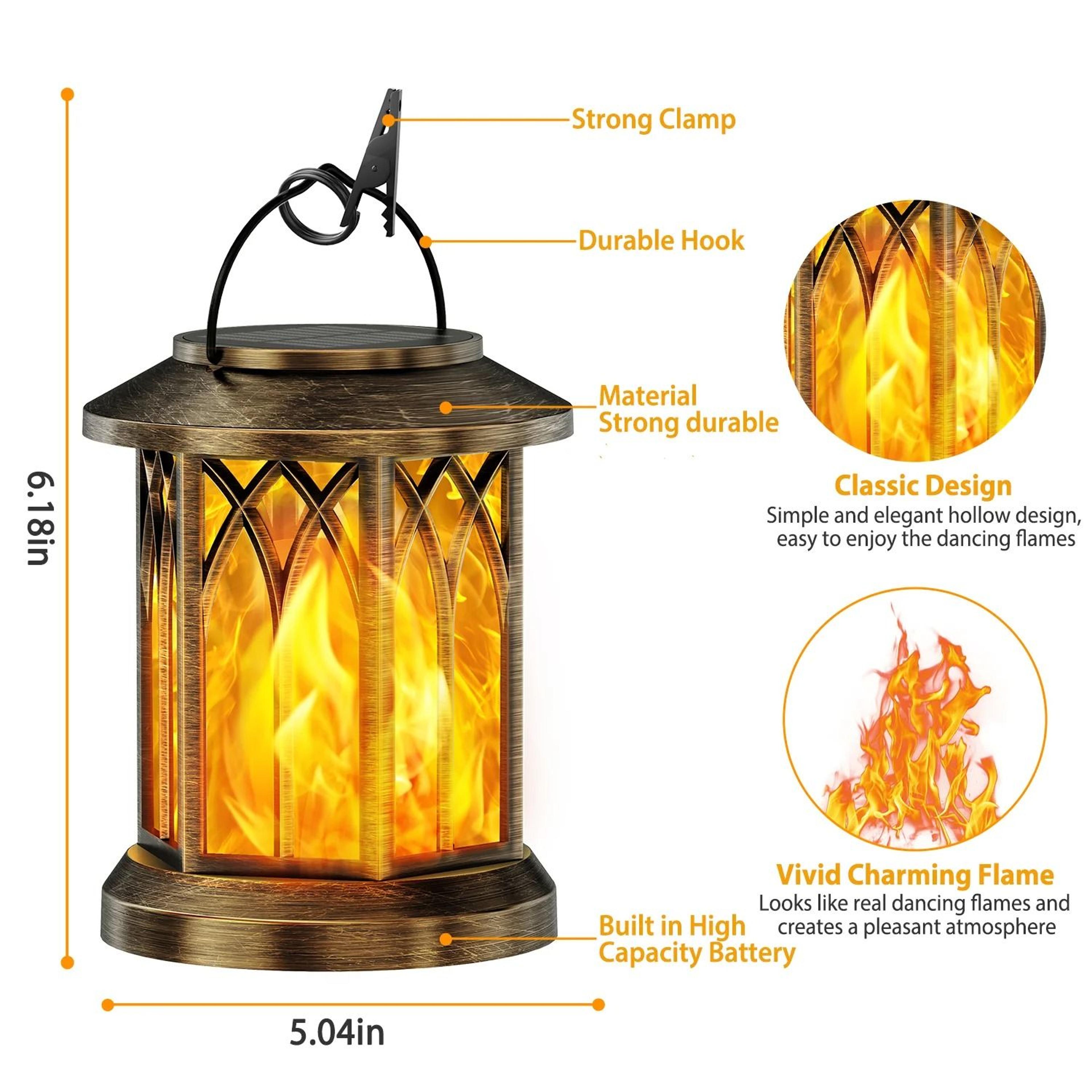 2Pack Upgraded Flickering Flame Solar Lanterns  Hanging Outdoor Garden Lights In Bronze  Black 2