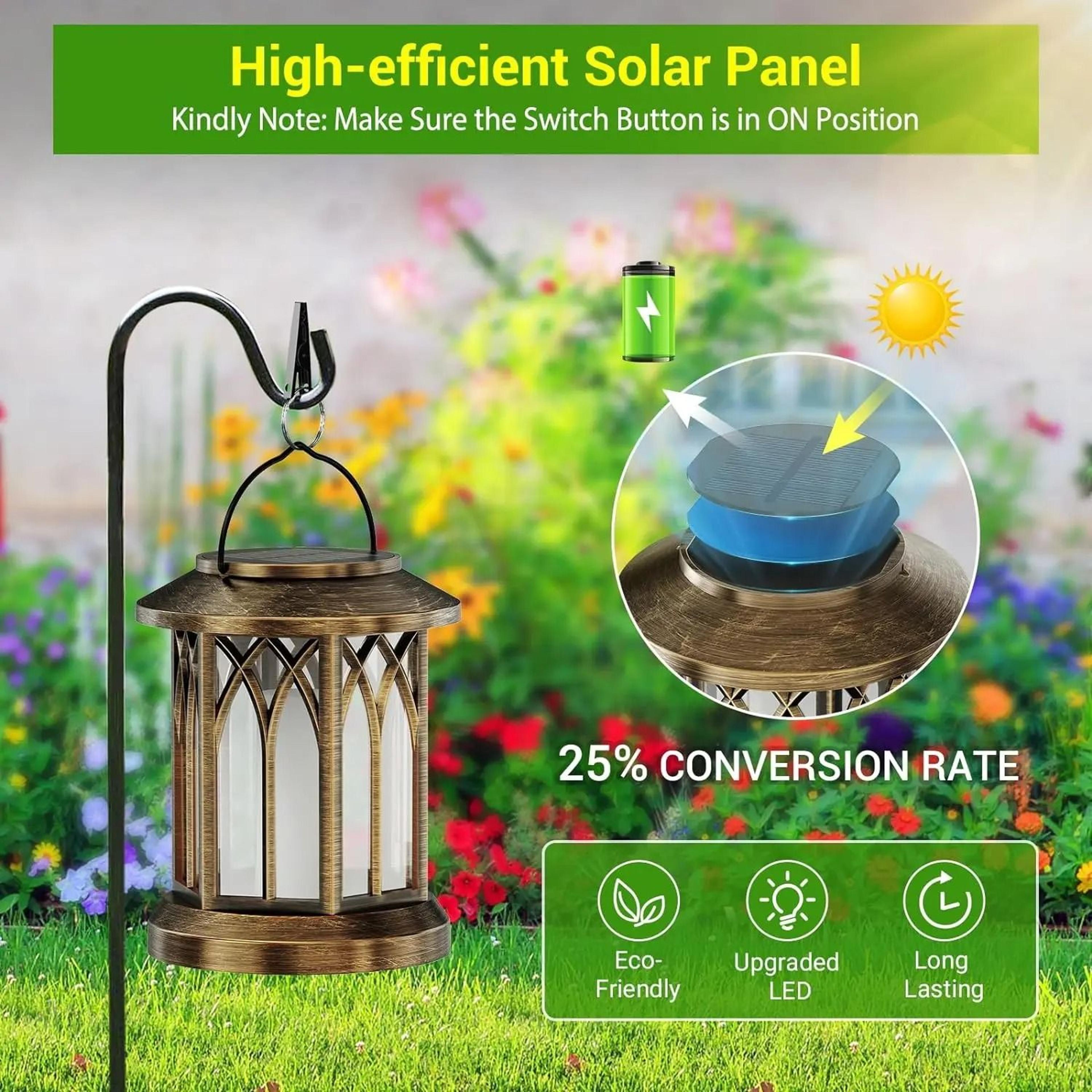 2Pack Upgraded Flickering Flame Solar Lanterns  Hanging Outdoor Garden Lights In Bronze  Black 3