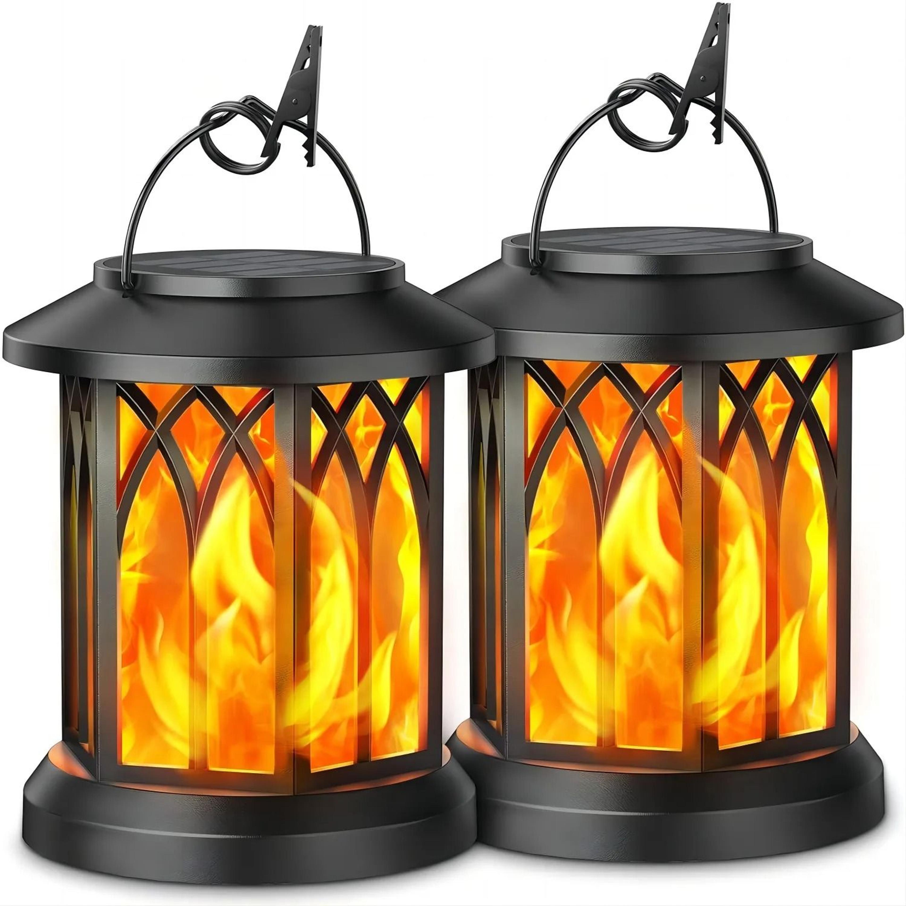 2Pack Upgraded Flickering Flame Solar Lanterns  Hanging Outdoor Garden Lights In Bronze  Black 6