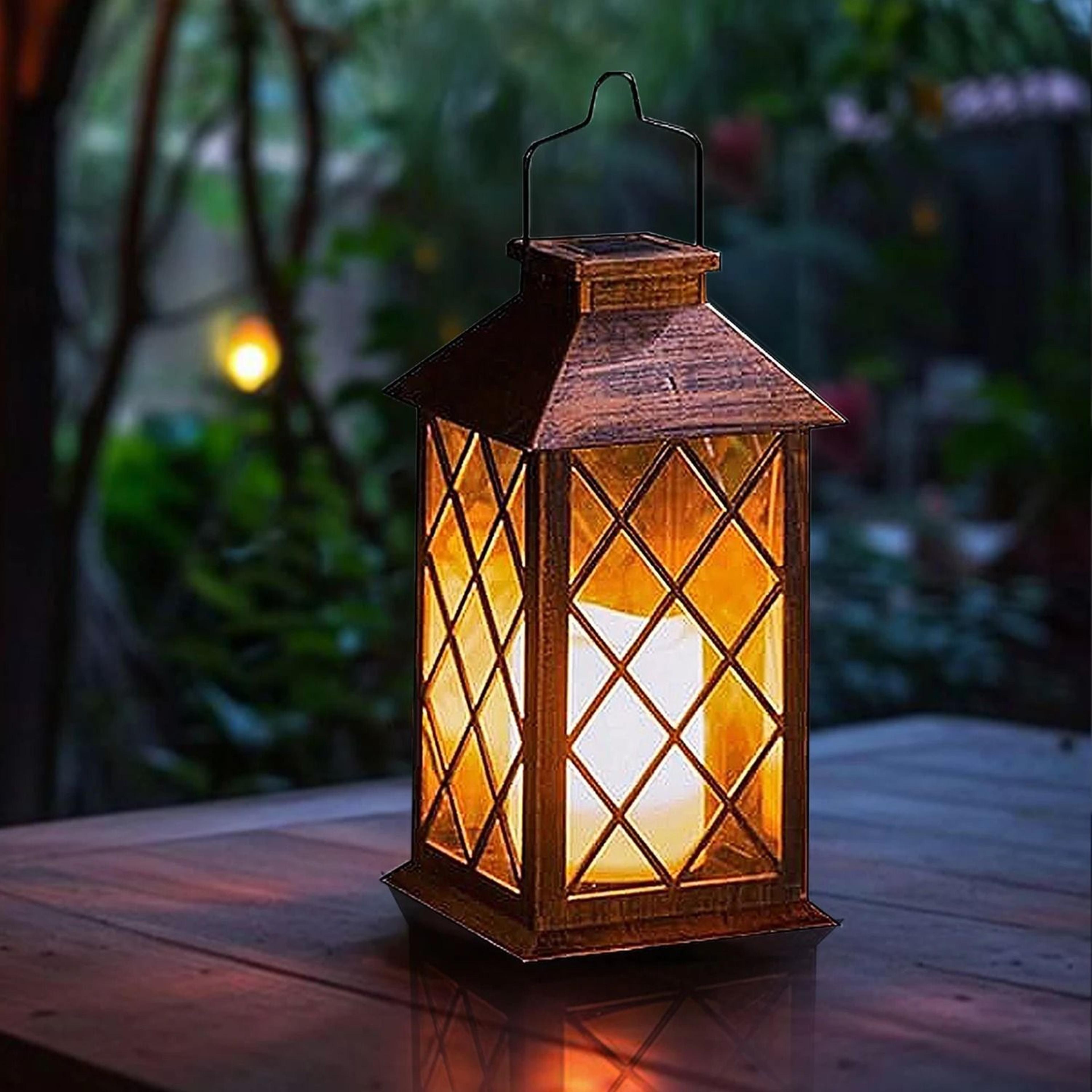 solar hanging lantern | flickering flameless candle waterproof led outdoor light