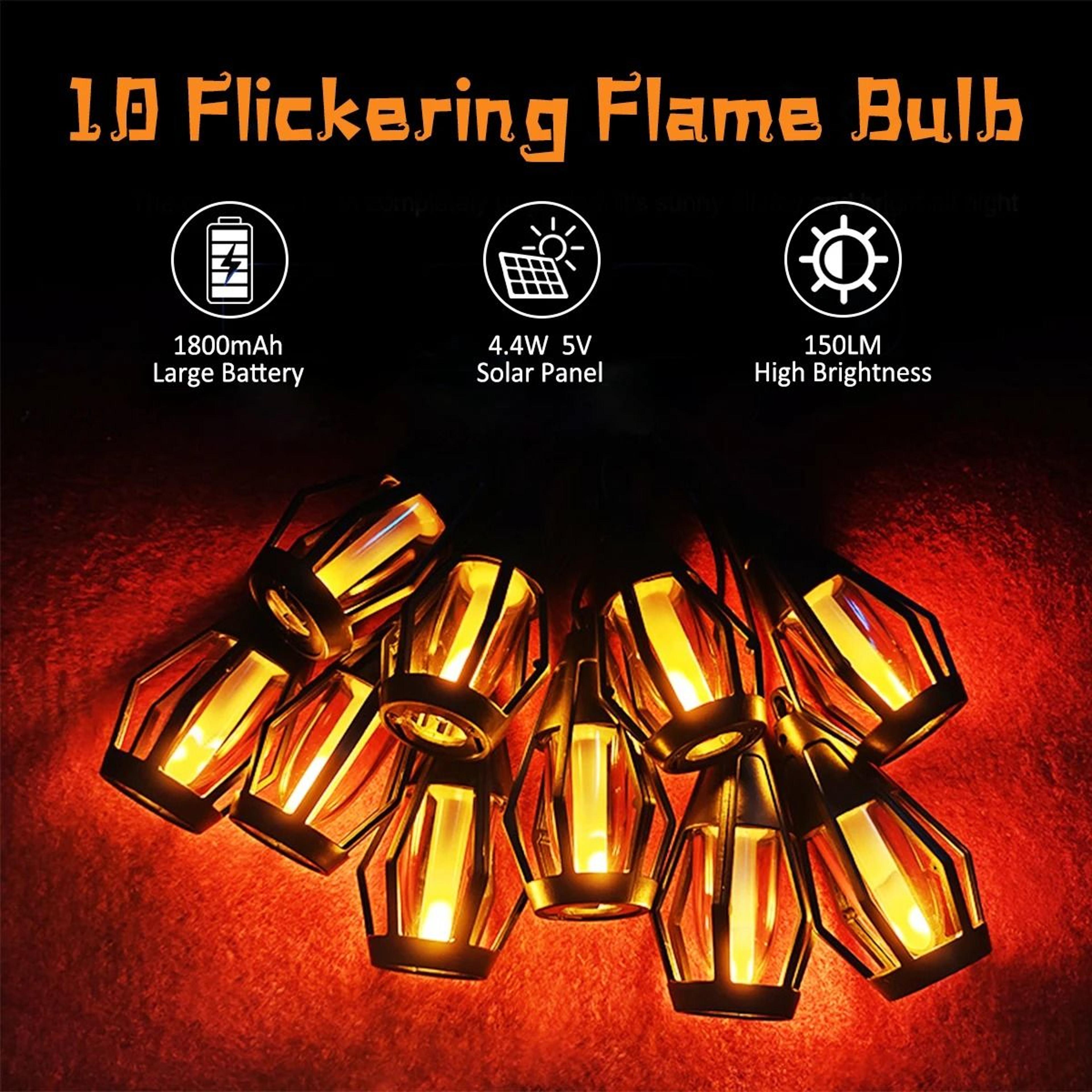 10Bulb Flickering Flame Solar String Lights  Waterproof Outdoor Halloween Yard  Patio Decor 4