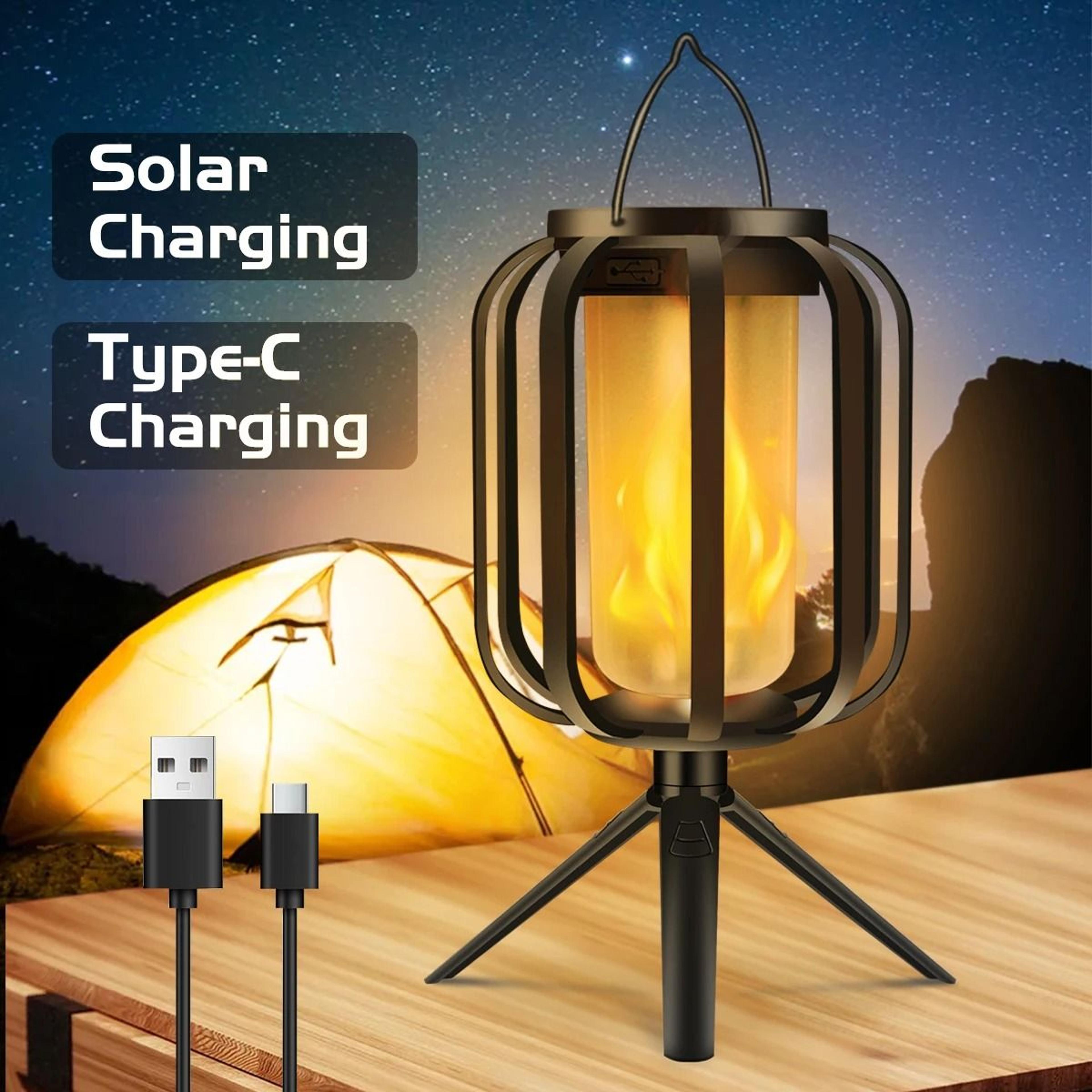 dual-charging solar flame lantern | waterproof outdoor hanging decorative light for gardens & patios