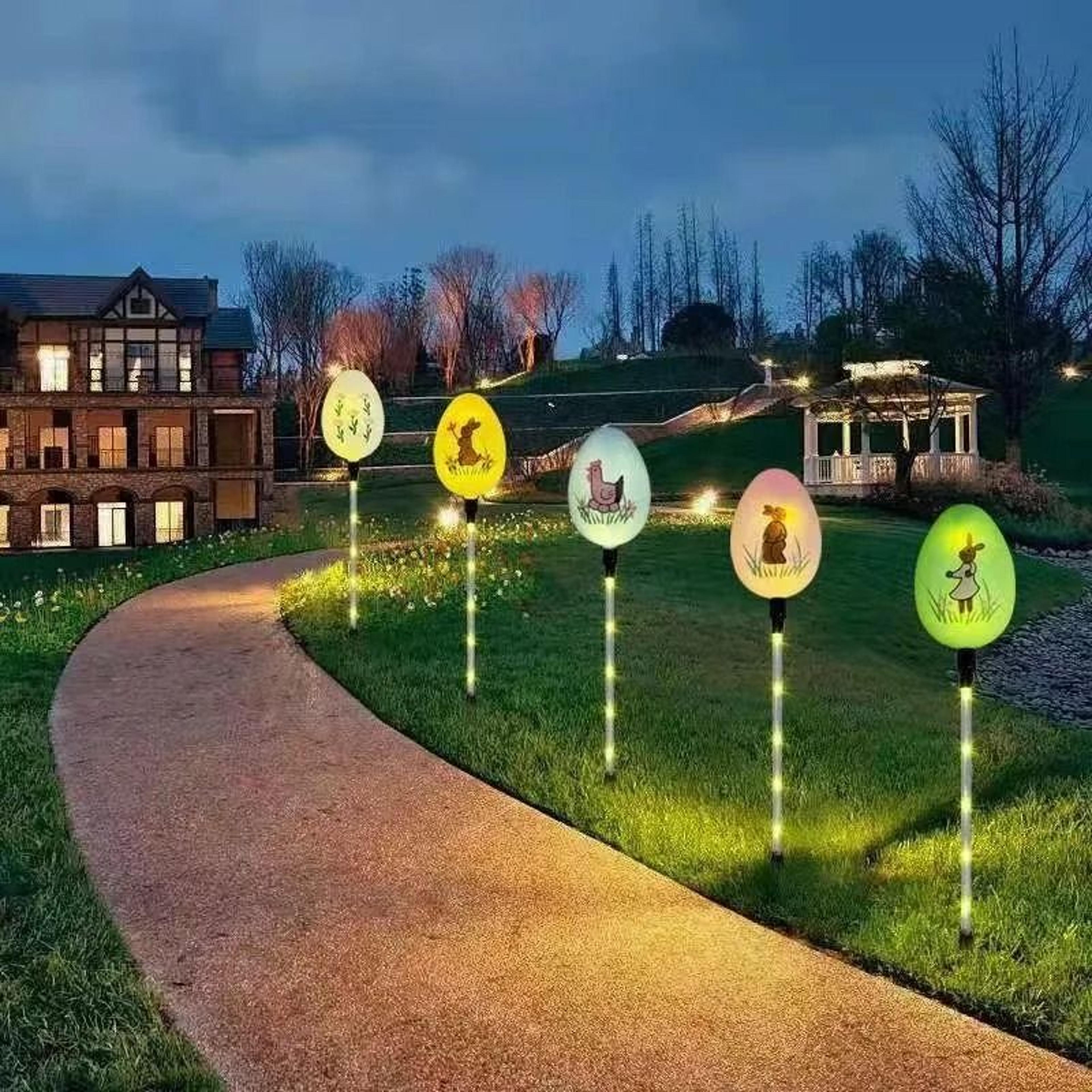 5Pack Solar Easter Egg Stake Lights  8Mode Waterproof Outdoor Garden  Pathway Decorations 0