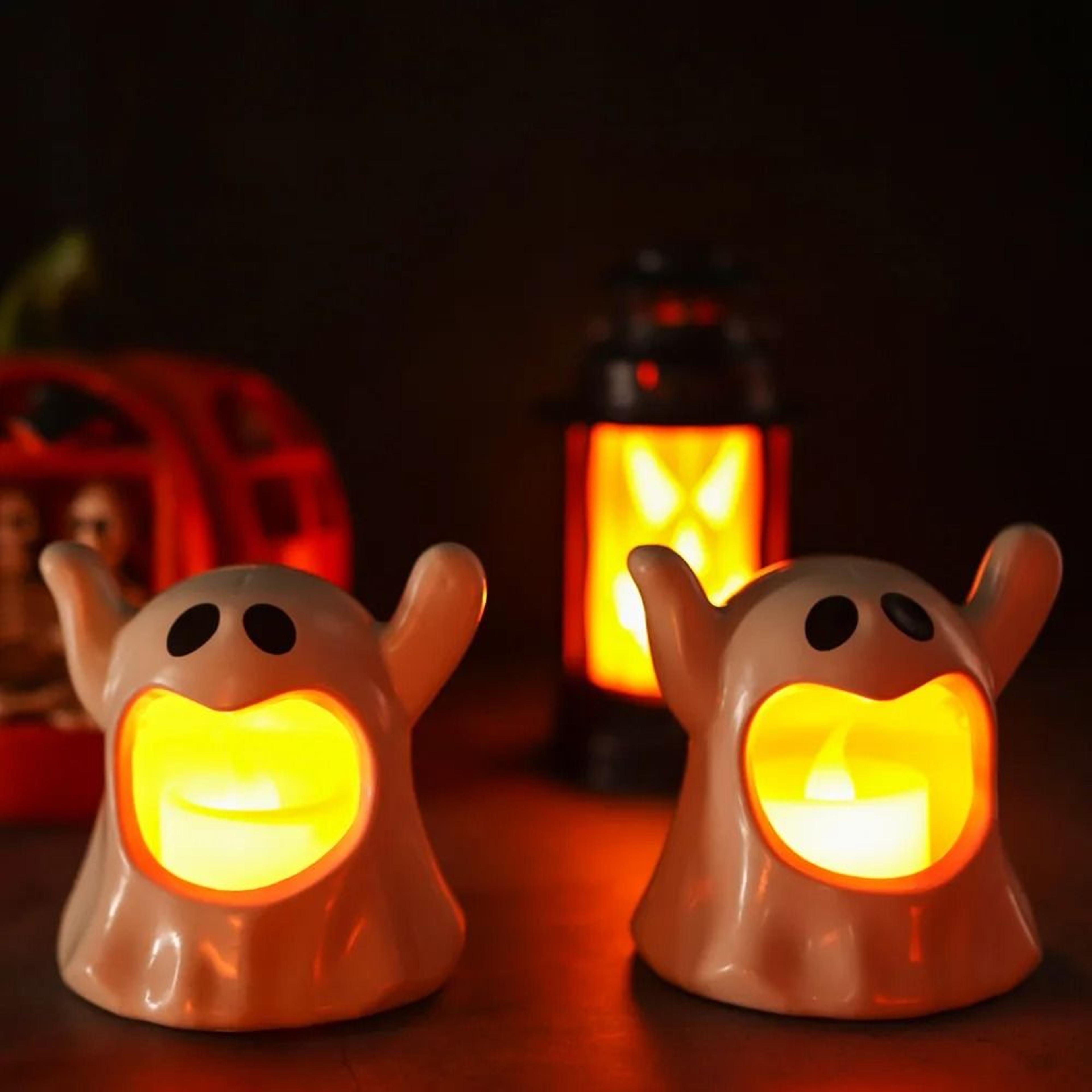 Halloween Ghost Candle Holder  LED Candlestick Lighting  Spooky Party Decoration  314 CeramicStyle  2