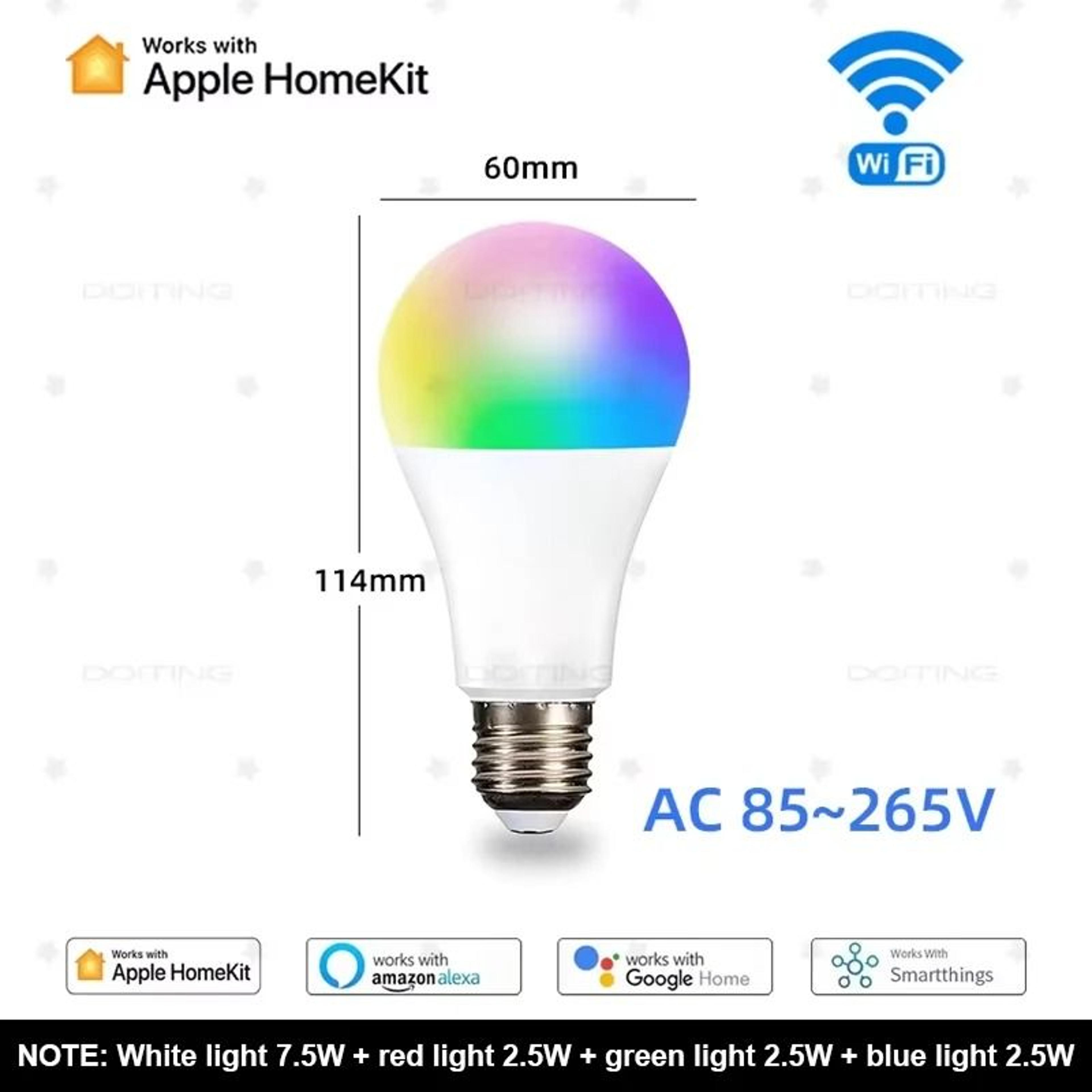 Homekit WiFi E27 Smart Dimmable Bulb RGBCW Voice Control For Alexa Siri Google Home 7