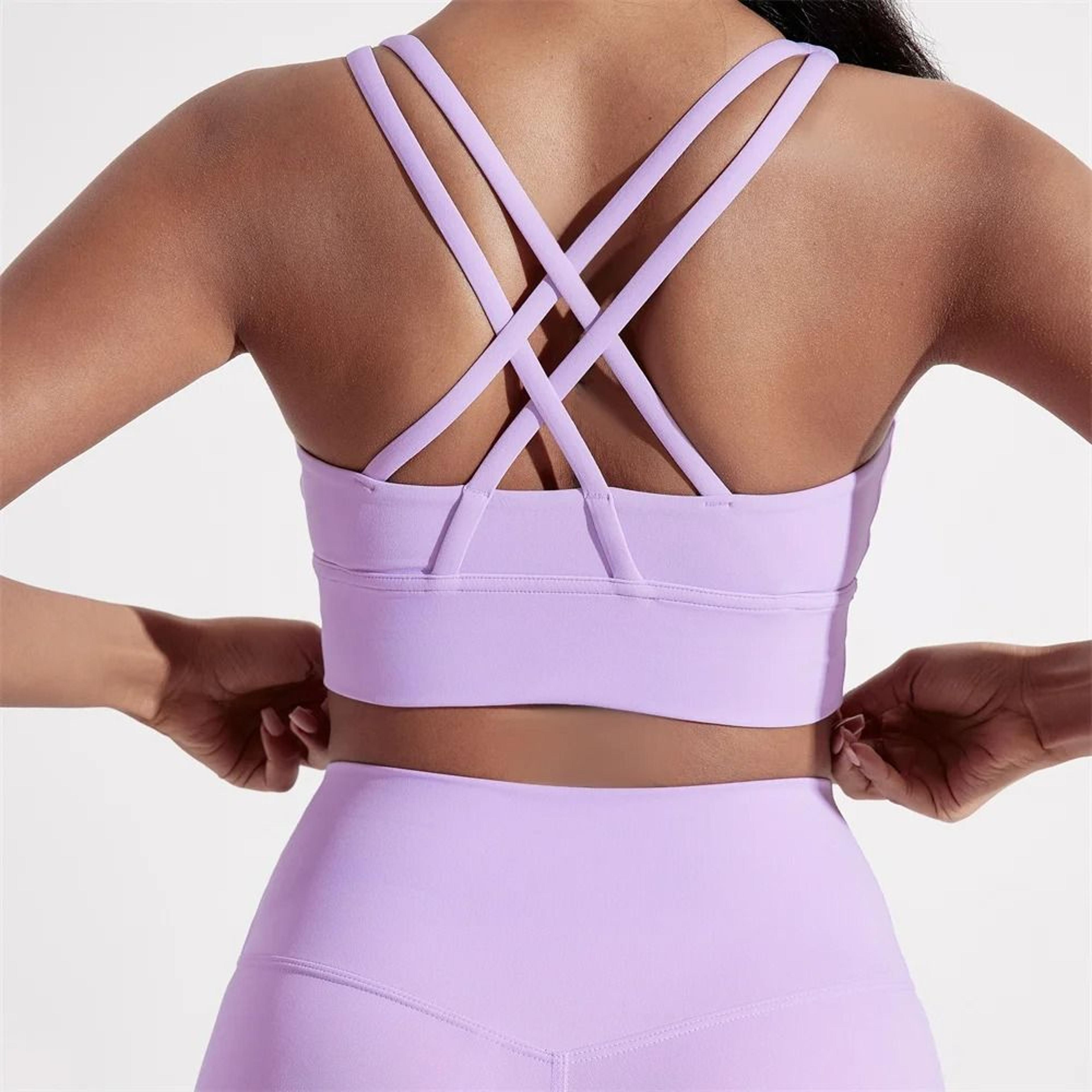 Womens HighStrength CrossBack Sport Bra  Solid Color Fitness Yoga Top 13