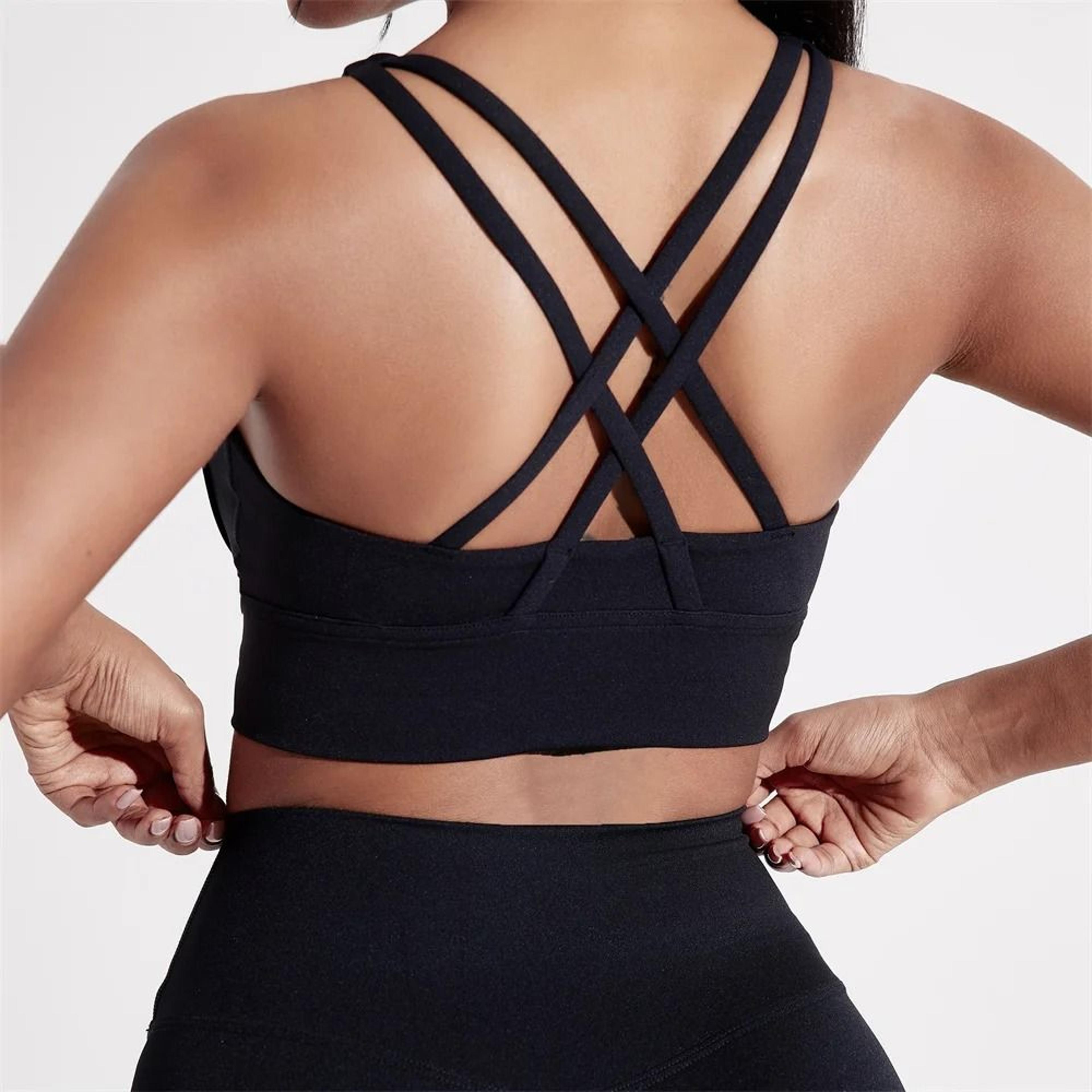 Womens HighStrength CrossBack Sport Bra  Solid Color Fitness Yoga Top 16