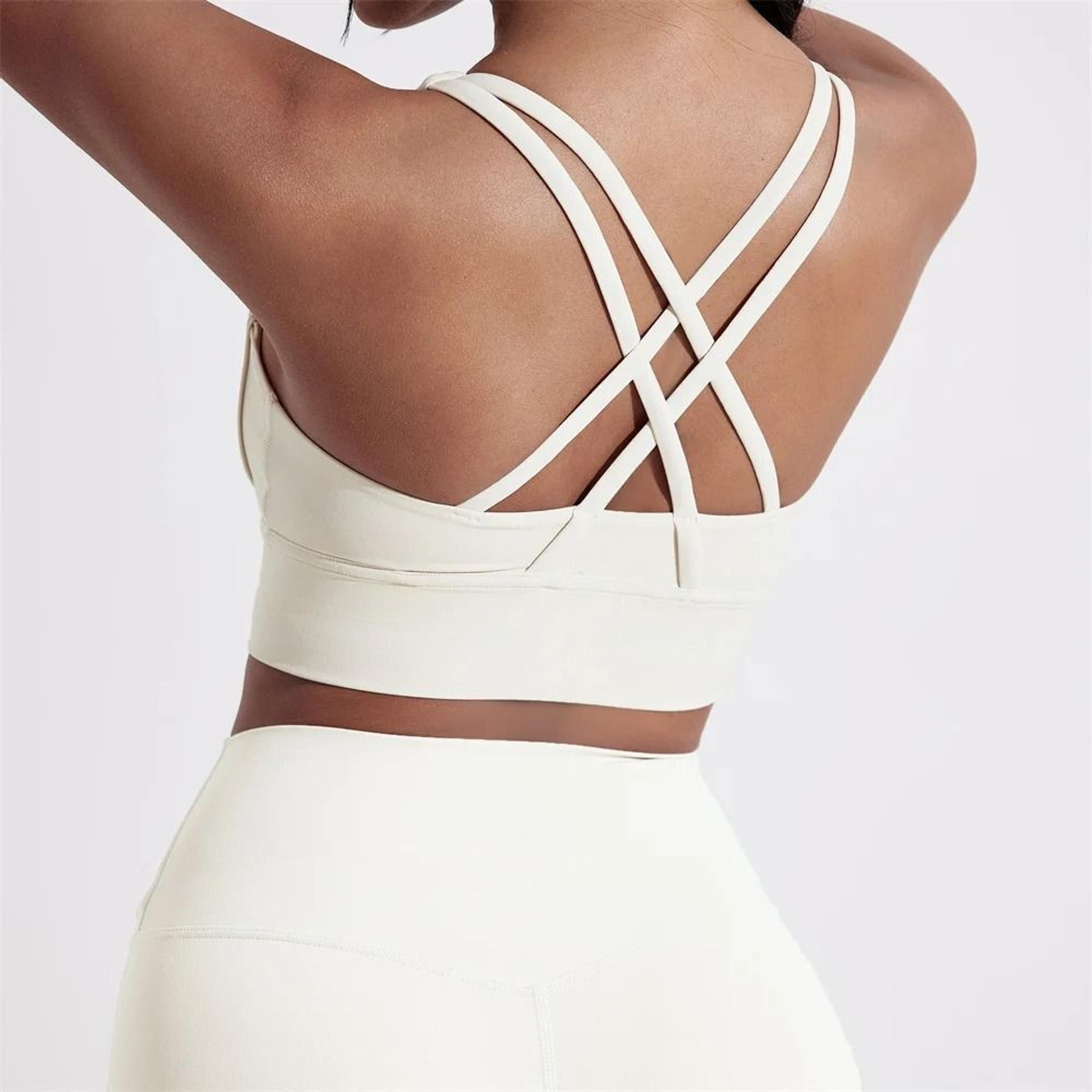 Womens HighStrength CrossBack Sport Bra  Solid Color Fitness Yoga Top 3