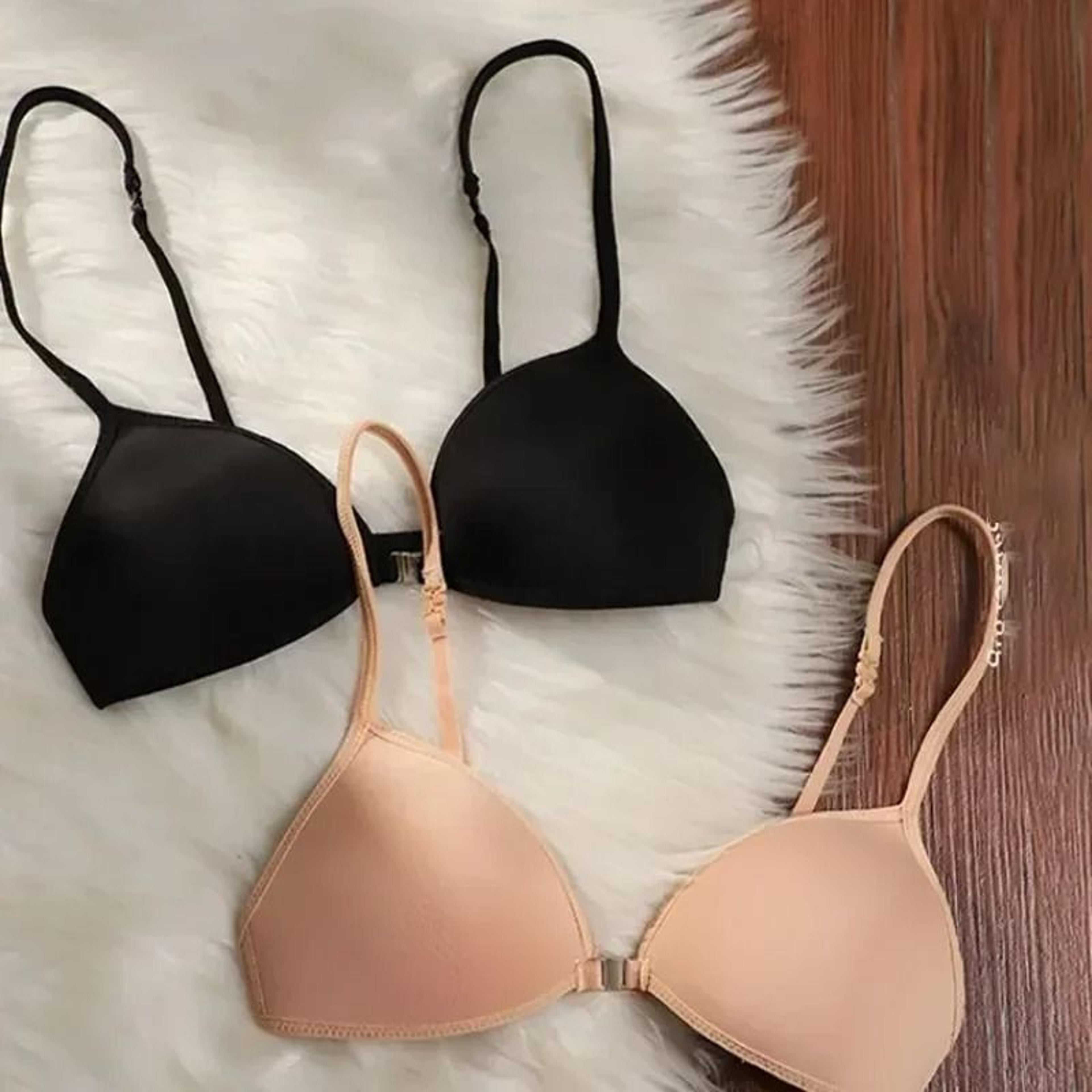 Womens French Triangle PushUp Bra  FrontButton Seamless Wireless Lingerie 1