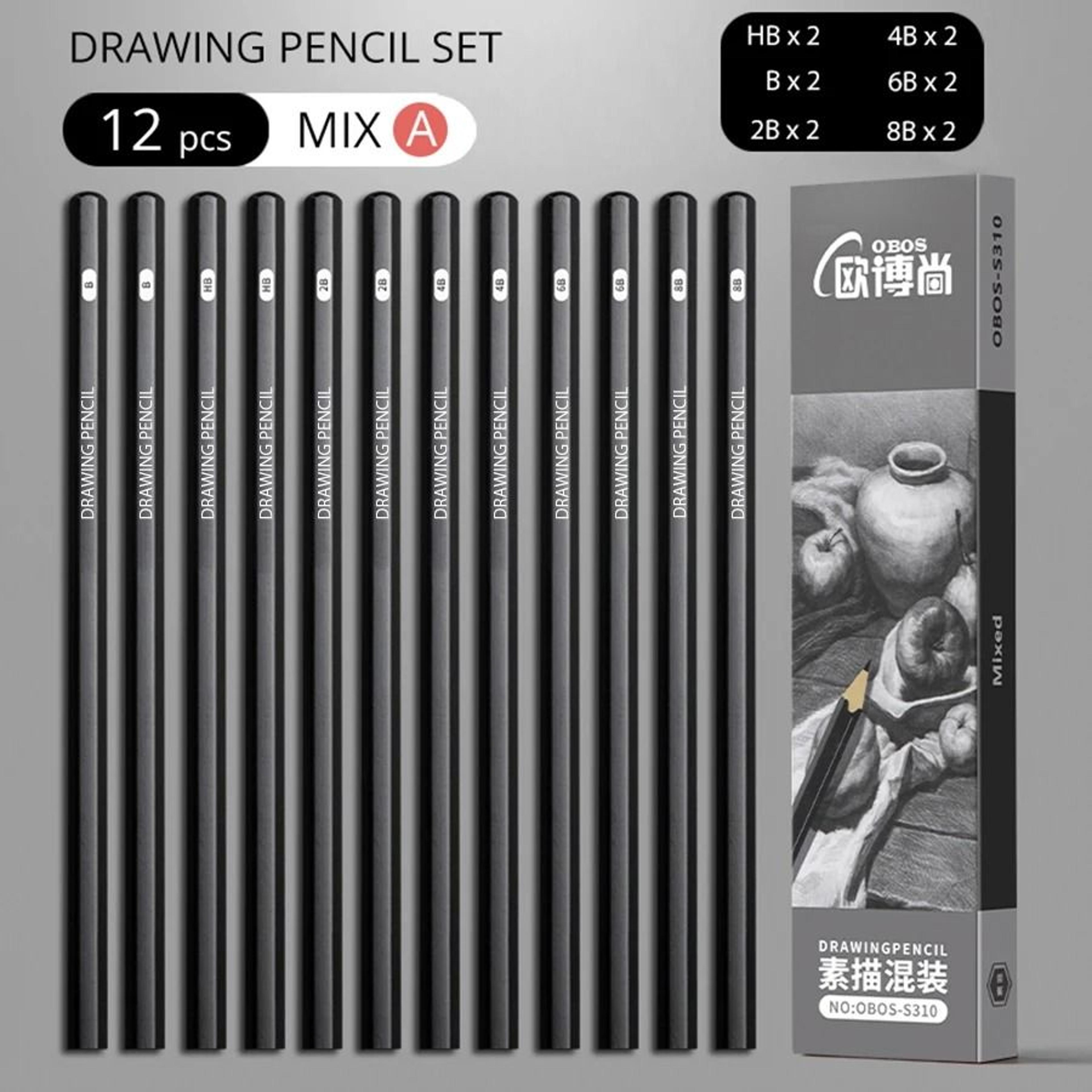 Professional MultiGrade Graphite  Charcoal Sketching Pencil Set 6
