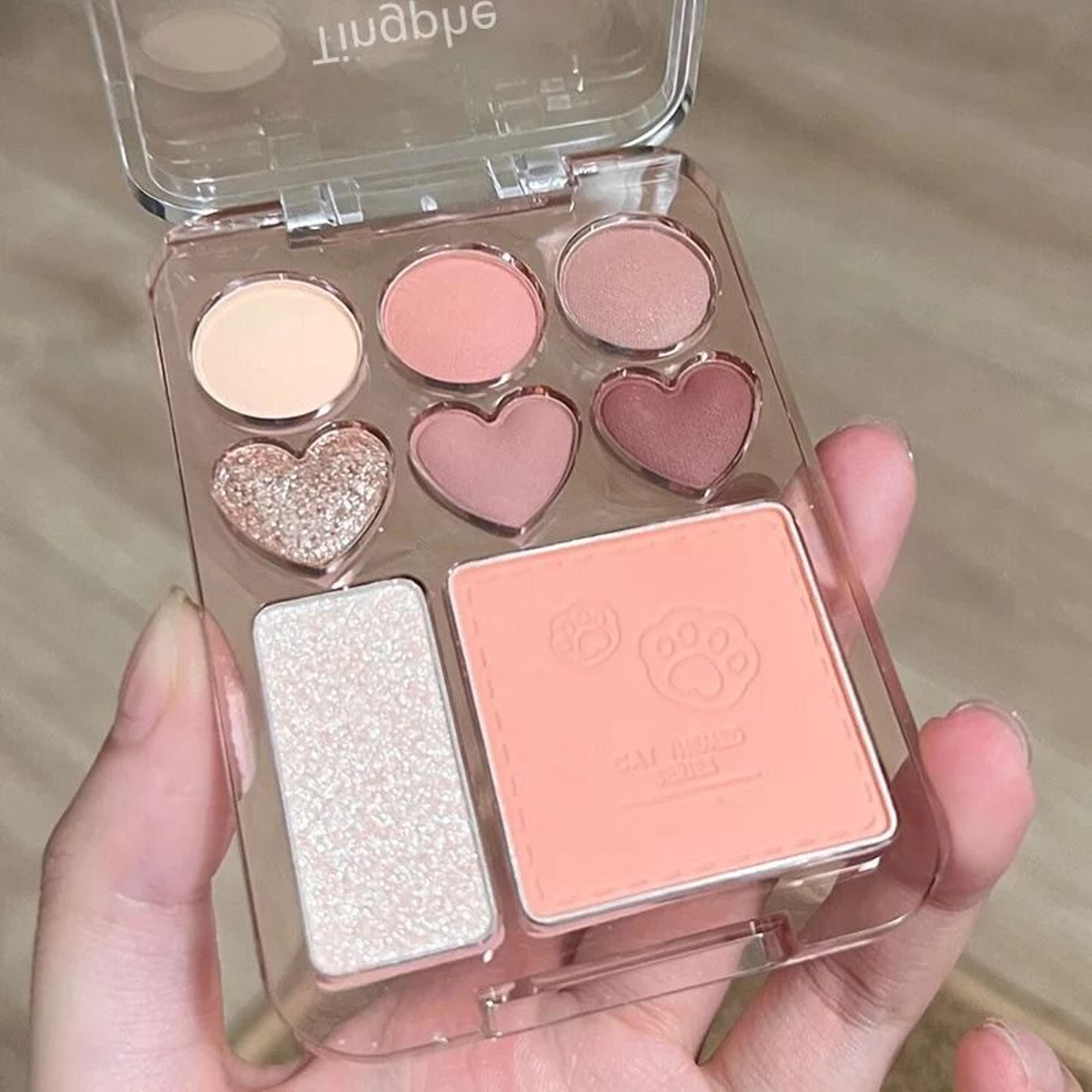 8Color HeartShaped Palette  Pink  Orange Eyeshadow Blusher  Highlighter 3