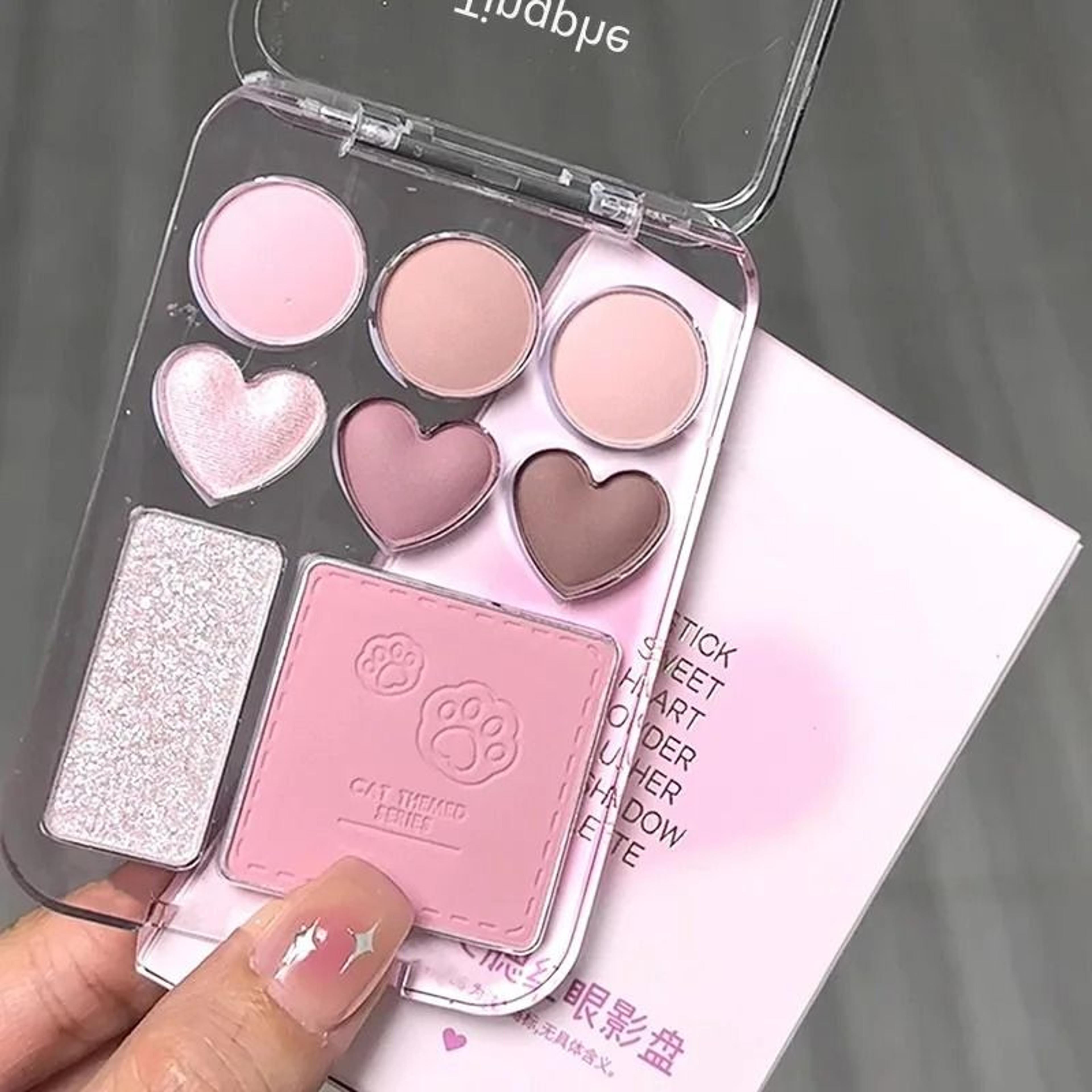 8Color HeartShaped Palette  Pink  Orange Eyeshadow Blusher  Highlighter 8