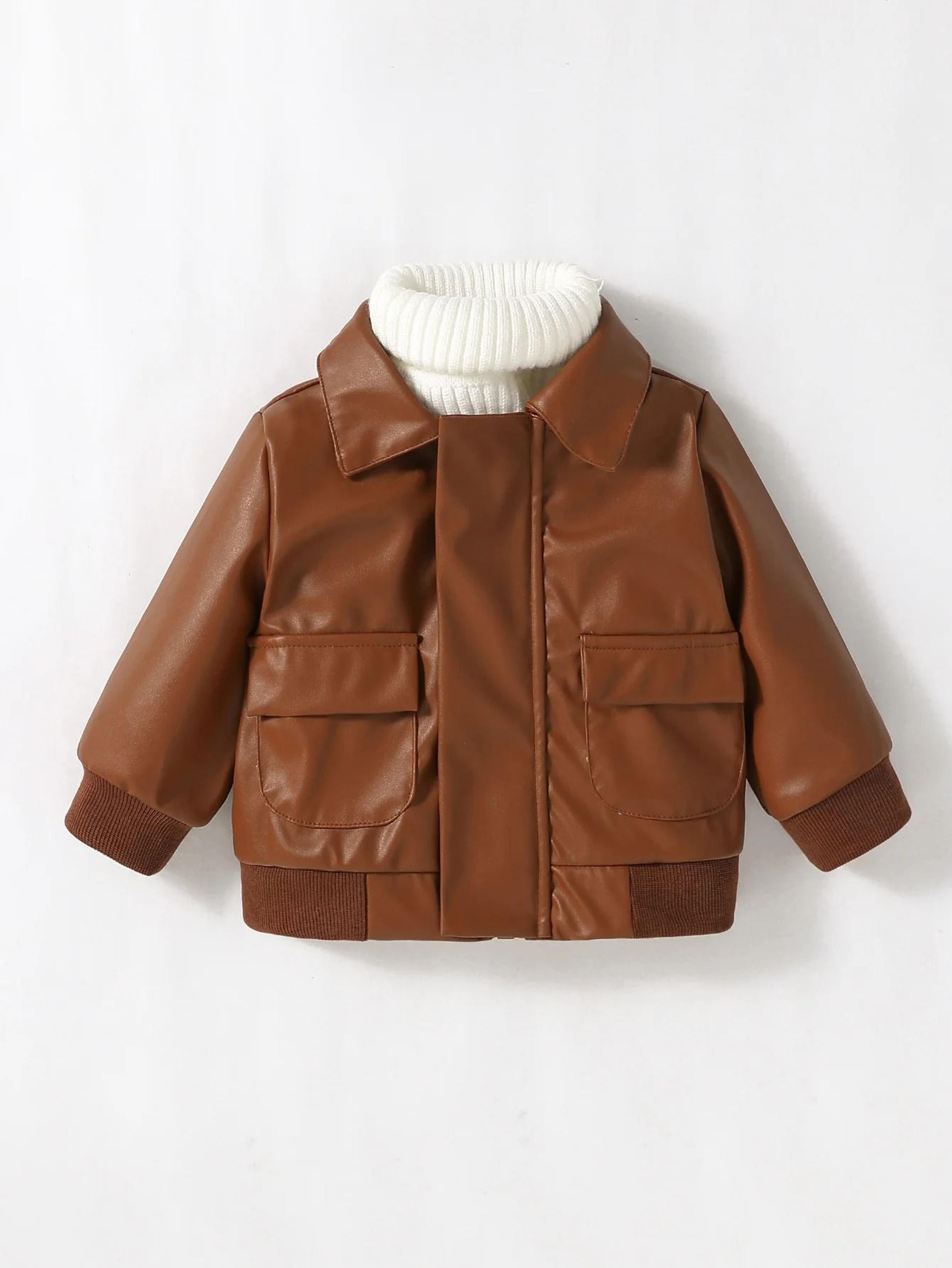 2024 Premium Baby Boys PU Leather Jacket  Fashion FallWinter Moto Outerwear 1