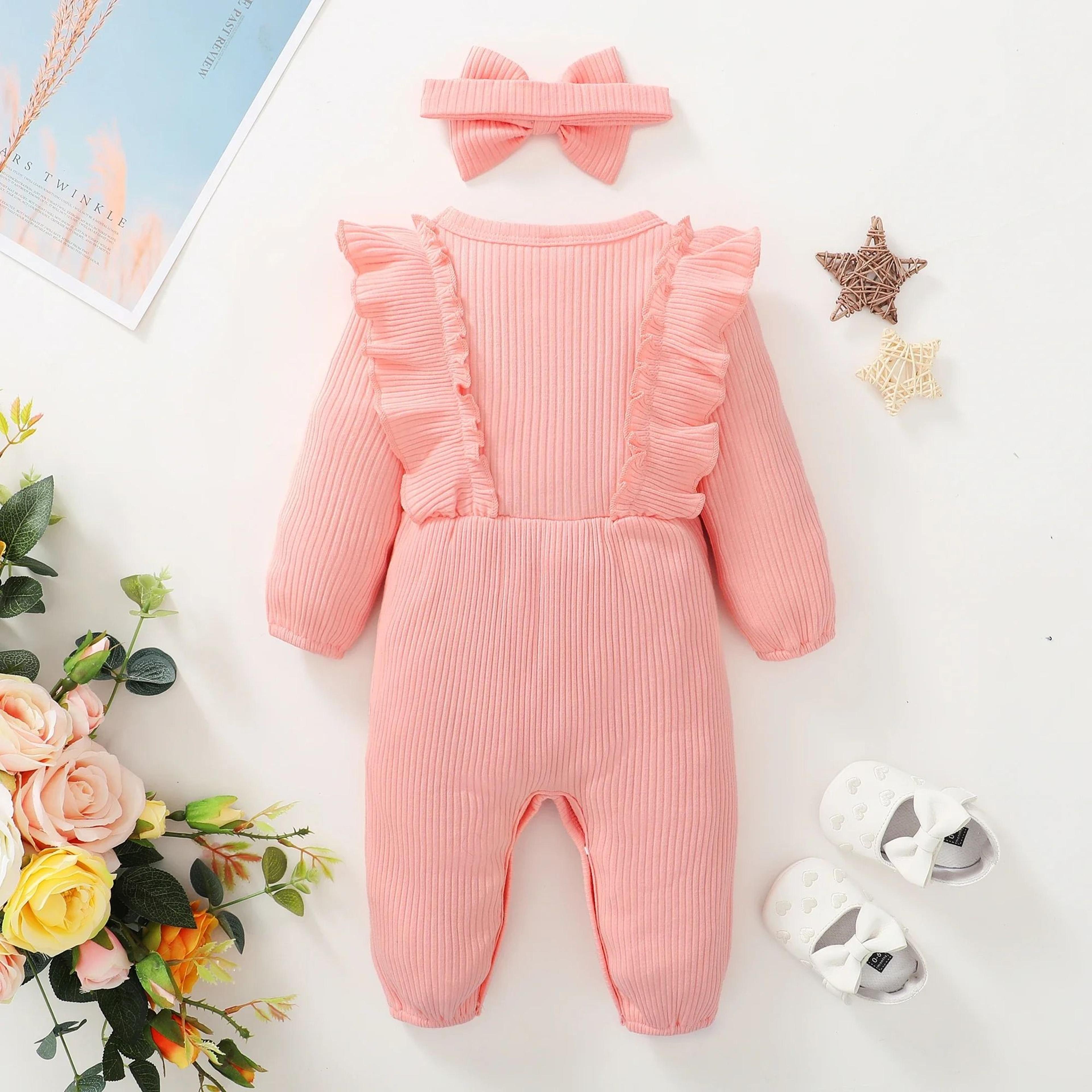 2Piece Newborn Girl Ruffle Romper  Headband  Long Sleeve AutumnWinter Bodysuit 5