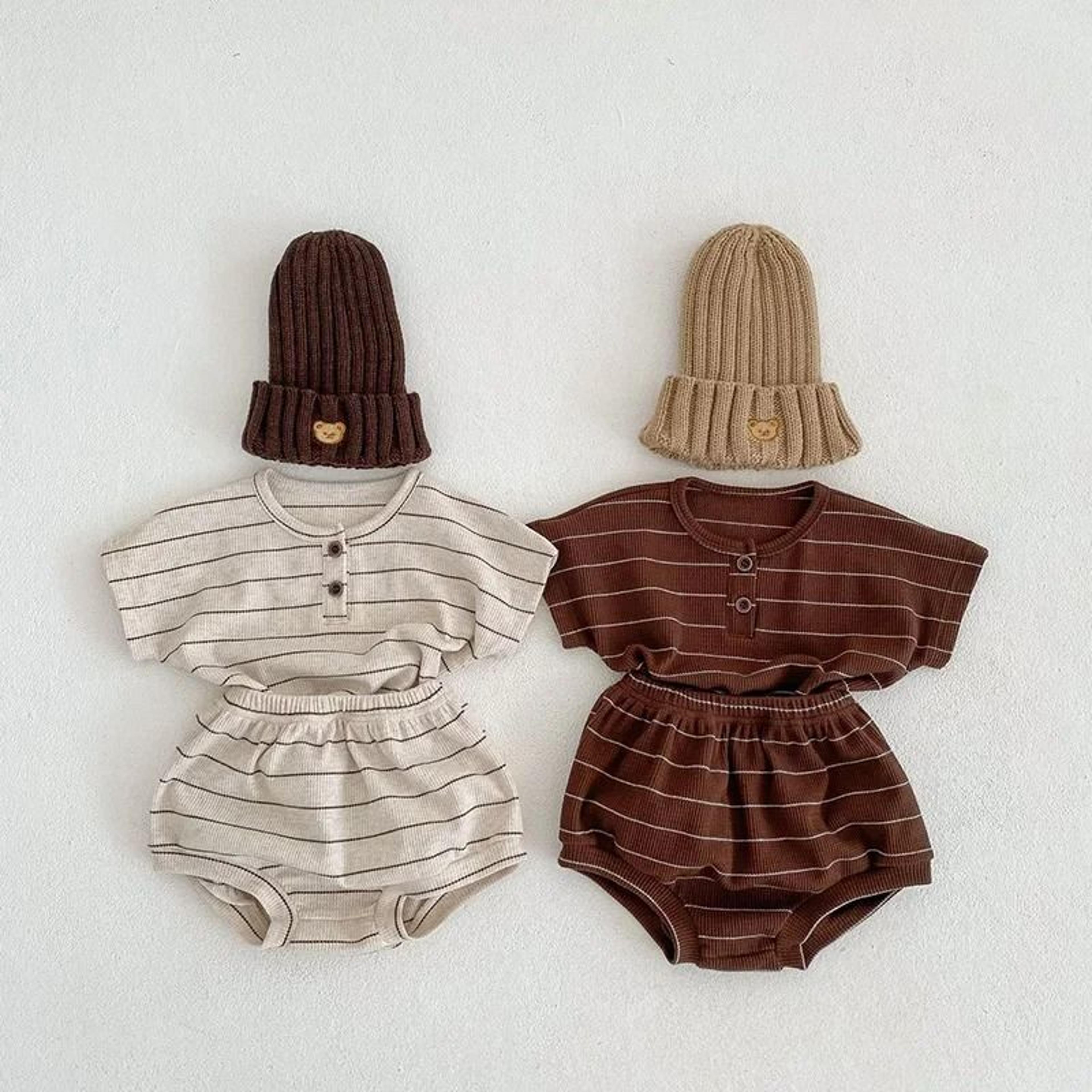 Summer Striped Infant Tee  Bloomer Set  2Piece Toddler Comfort Suit 1