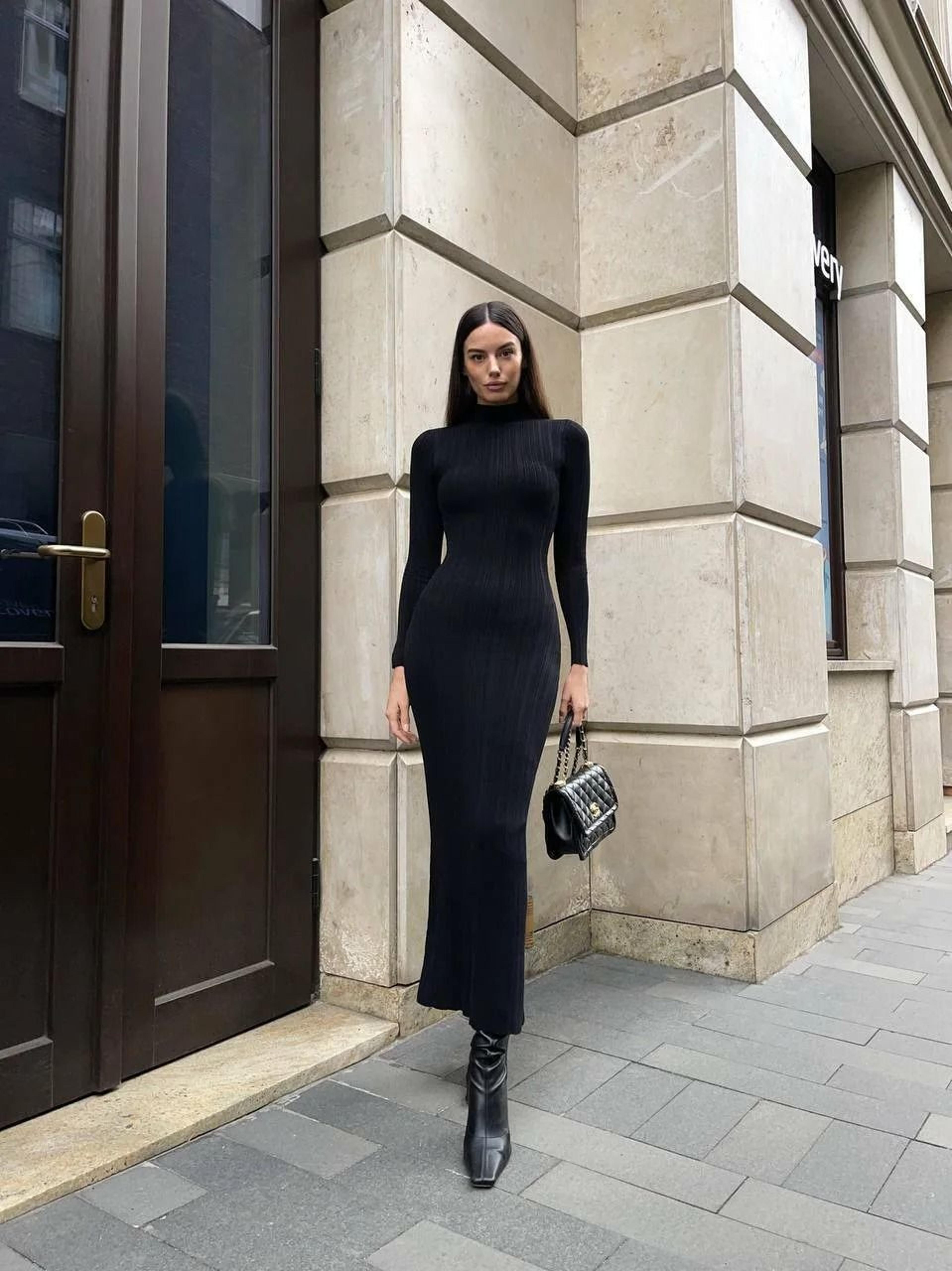 VEITCHE Knitted LongSleeved Sweater Dress  Sexy Slim Fit Striped Winter Maxi 4