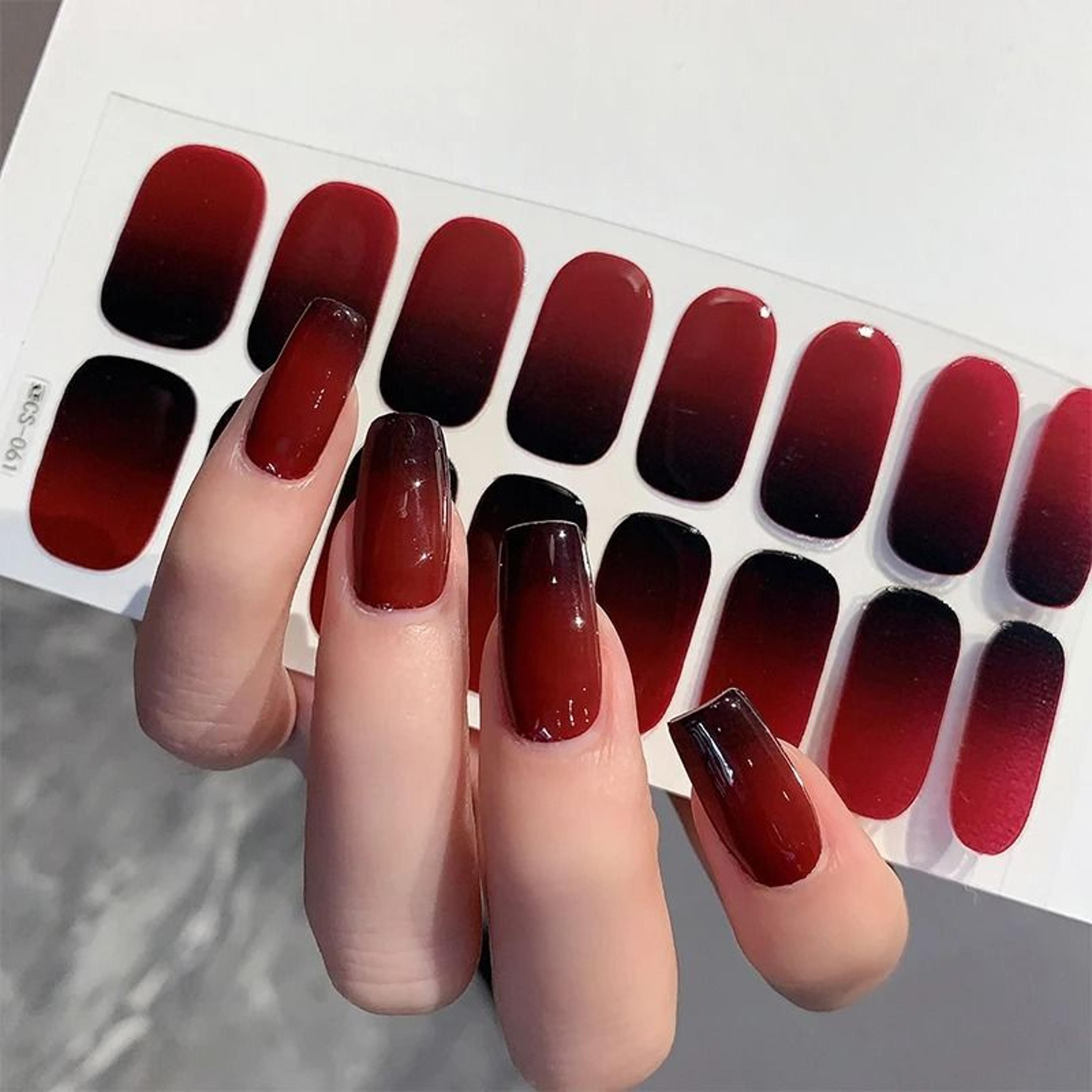 Semi Cured Nail Wrap Gradient Multi Color Solid Gel Full Cover Slider Self Adhesive Nail Decal 5