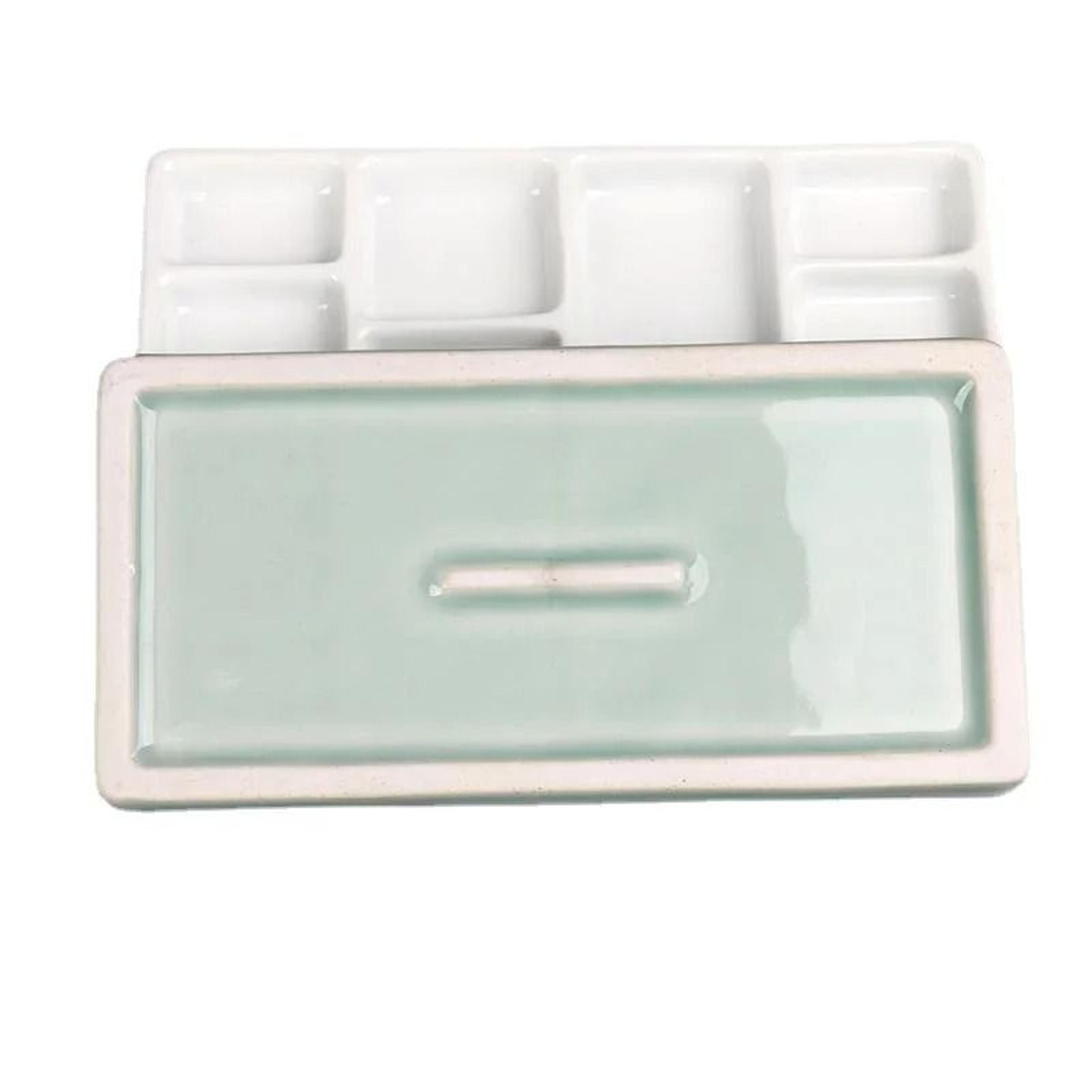 Ceramic Square Multi Grid Watercolor Palette Jingdezhen Firing Portable Art Tray 5