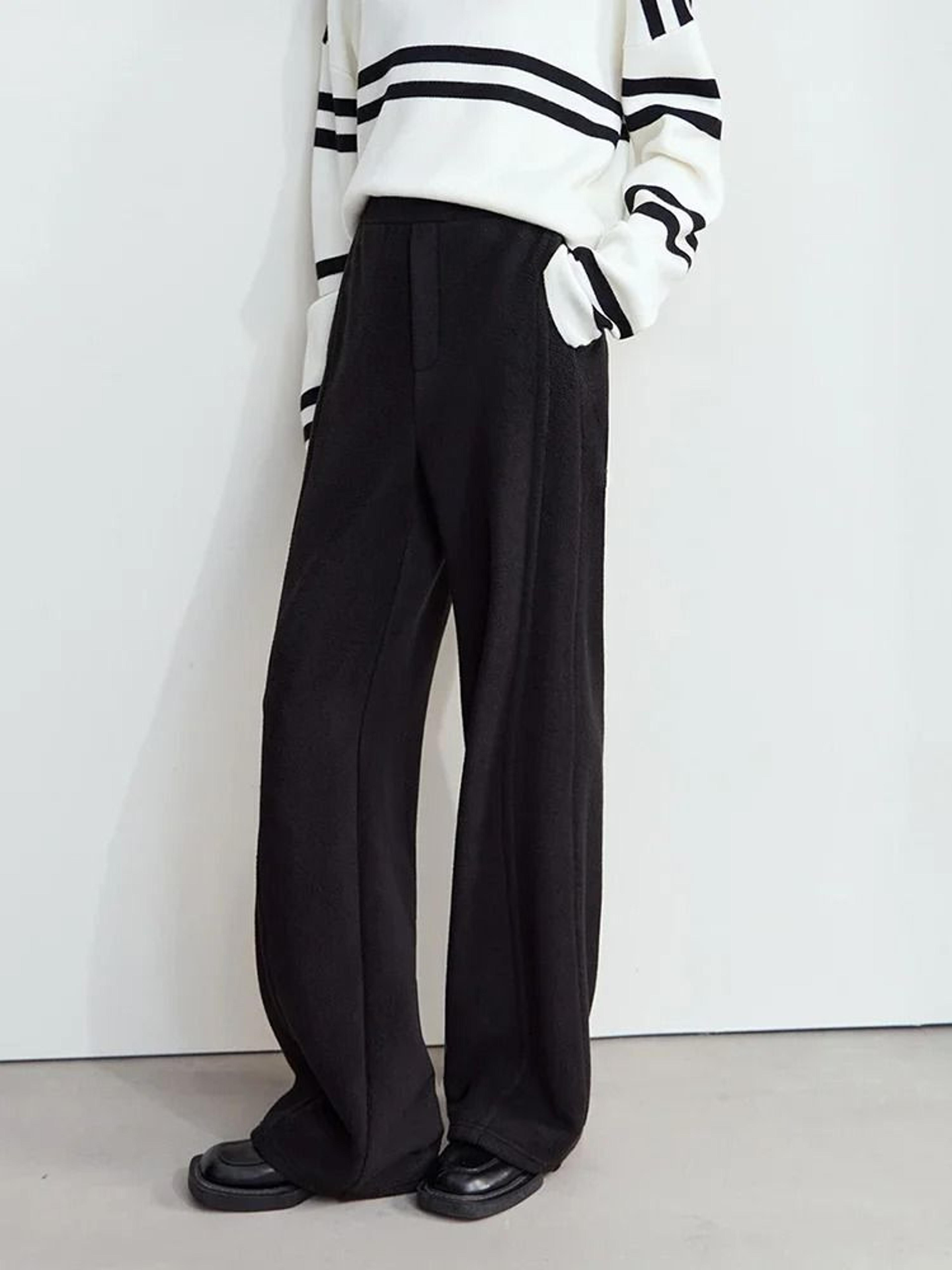 AMII Minimalist Winter Suede Wide Leg Trousers False Placket Elastic Waist Professional Office Pant 3