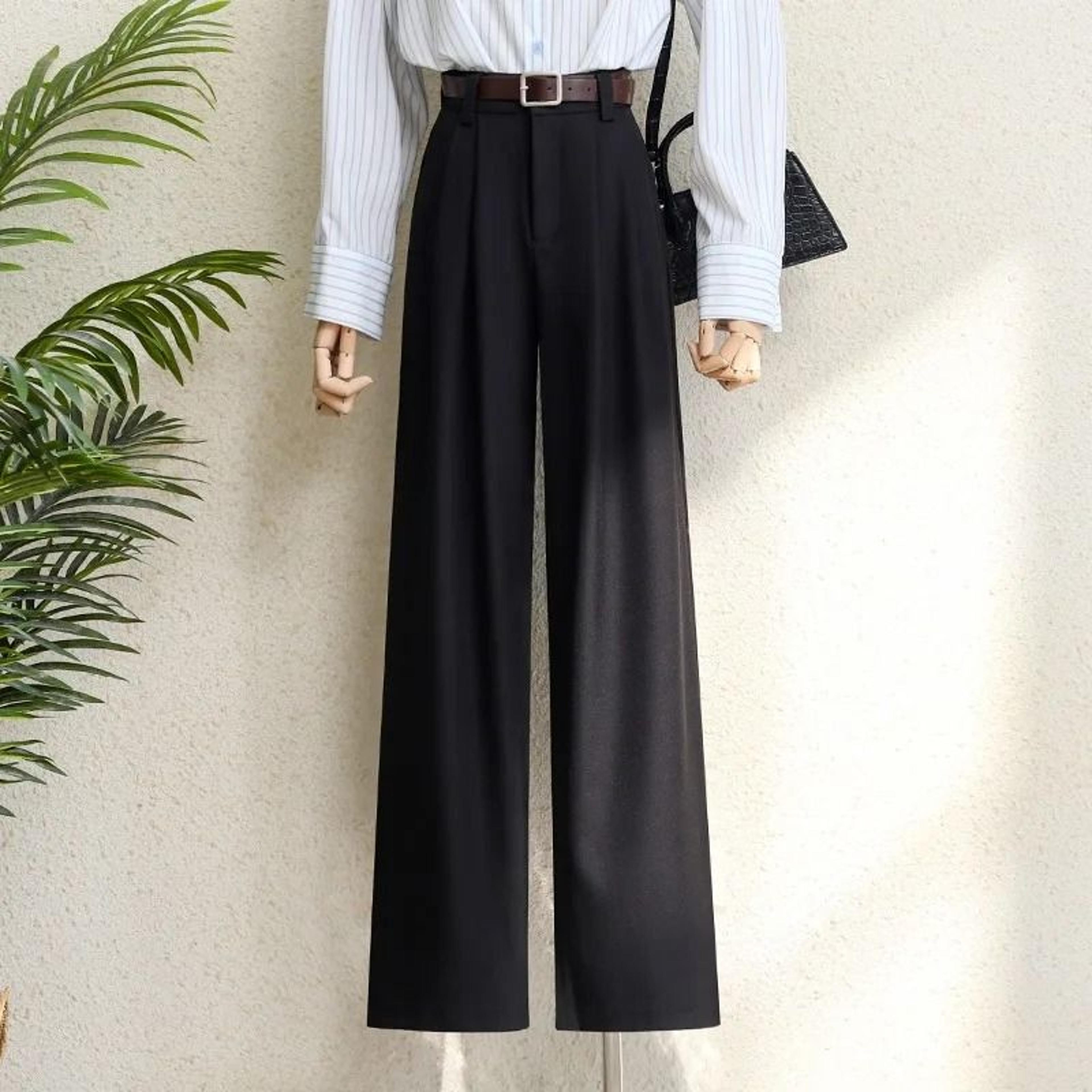 2026 Burgundy Wide Leg Suit Pants Elegant High Waist Office Lady Fashion Trousers With Pockets 8