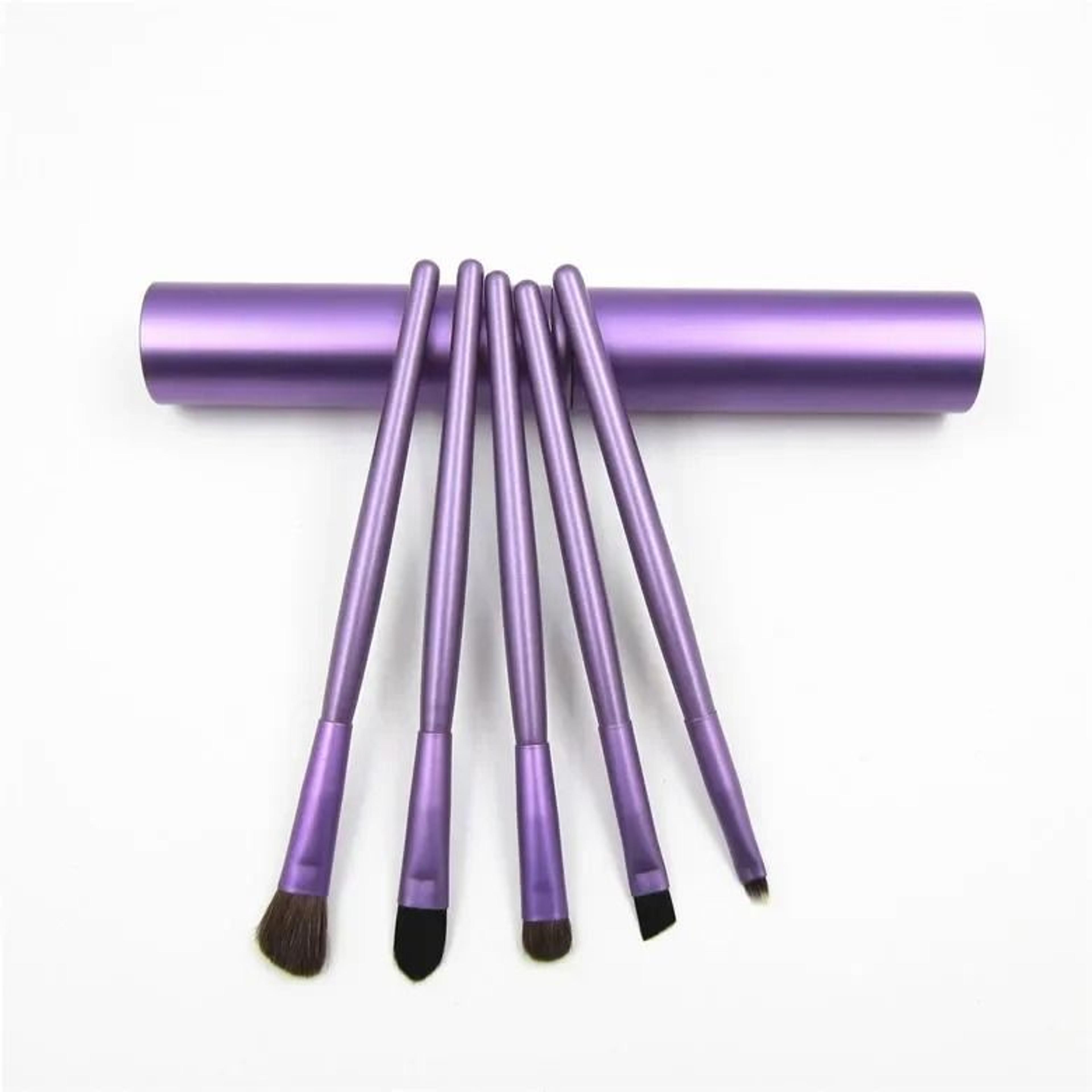 5pcs Professional Mini Travel Makeup Brush Set Portable Aluminum Cylinder Eye  Lip Tool Kit 9