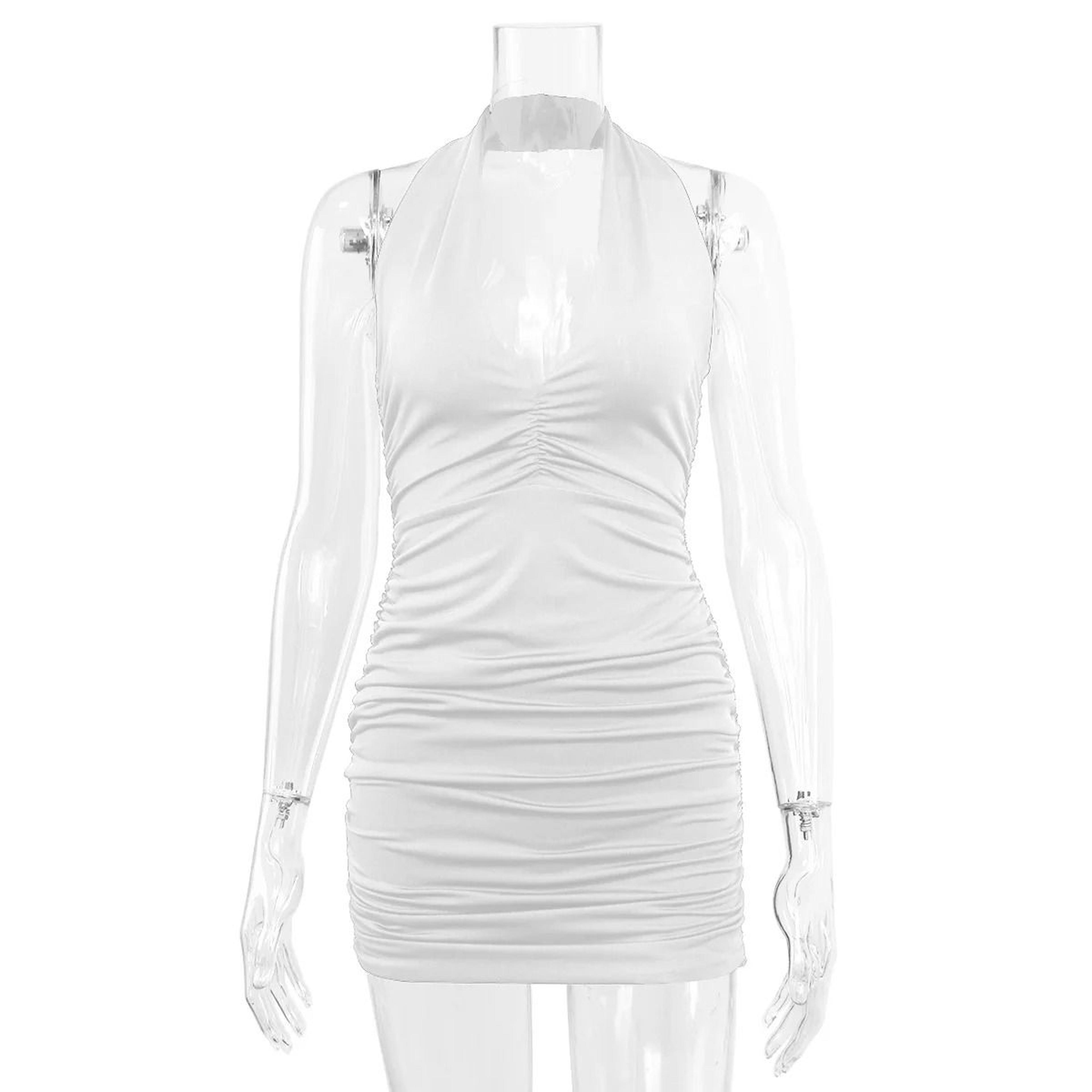 Sexy Deep V Halter Backless Party Dress Summer Tight Mini Clubwear Short White Evening Gown 4