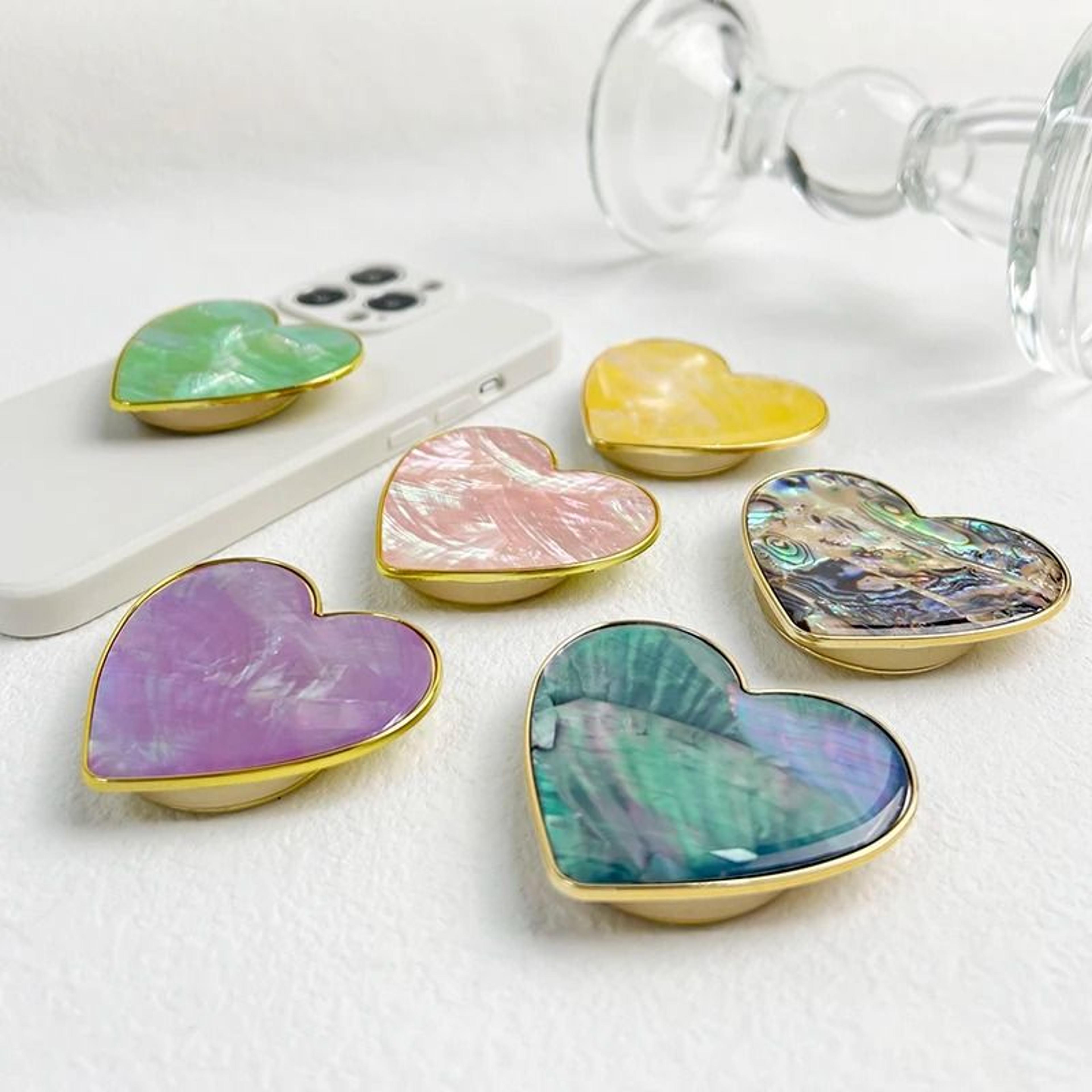 Luxury HeartShaped Shell Drop Adhesive Phone Grip Electroplated Transparent Griptok Stand 1