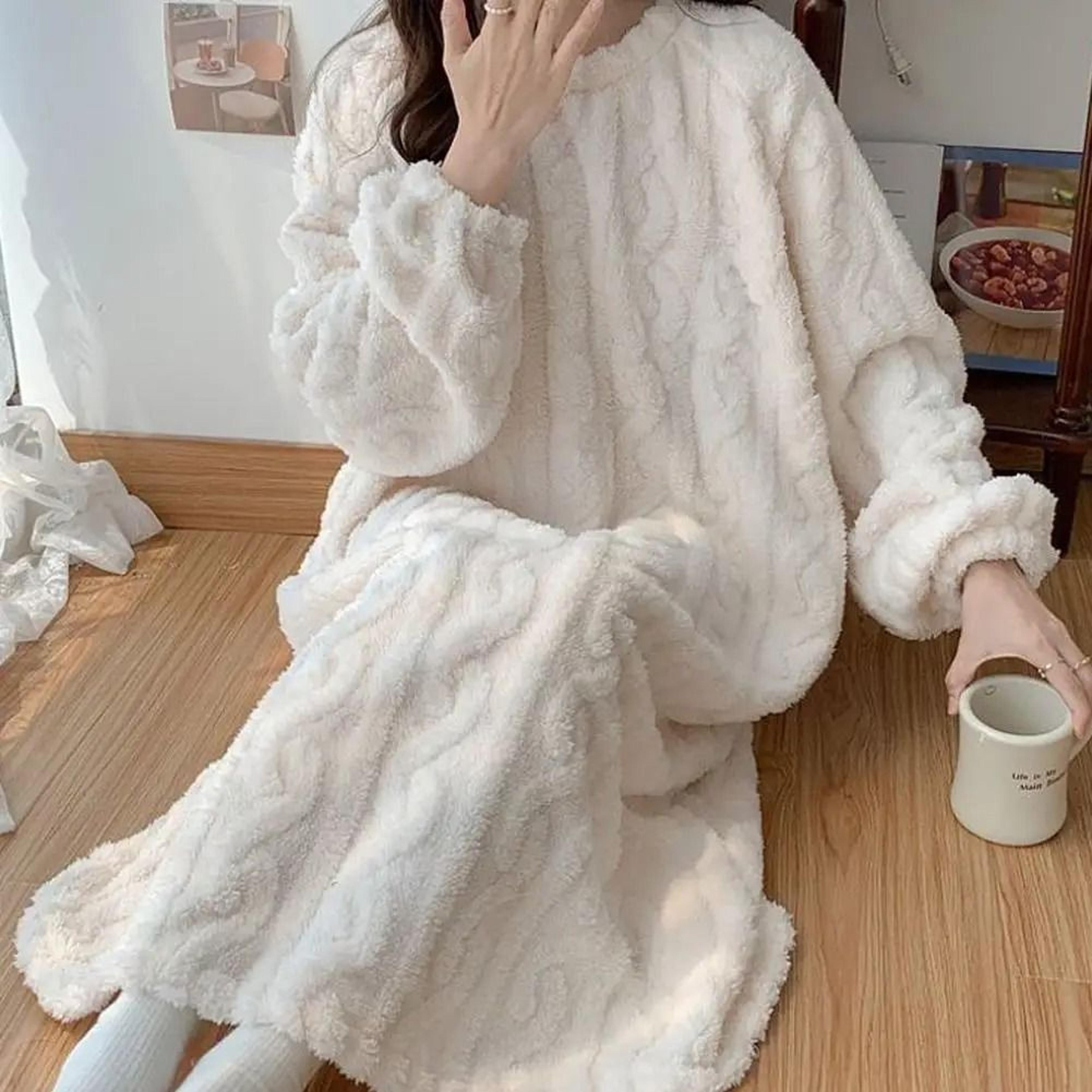 winter thickened flannel nightgown | womens jacquard warm sleepwear & loose night dress system