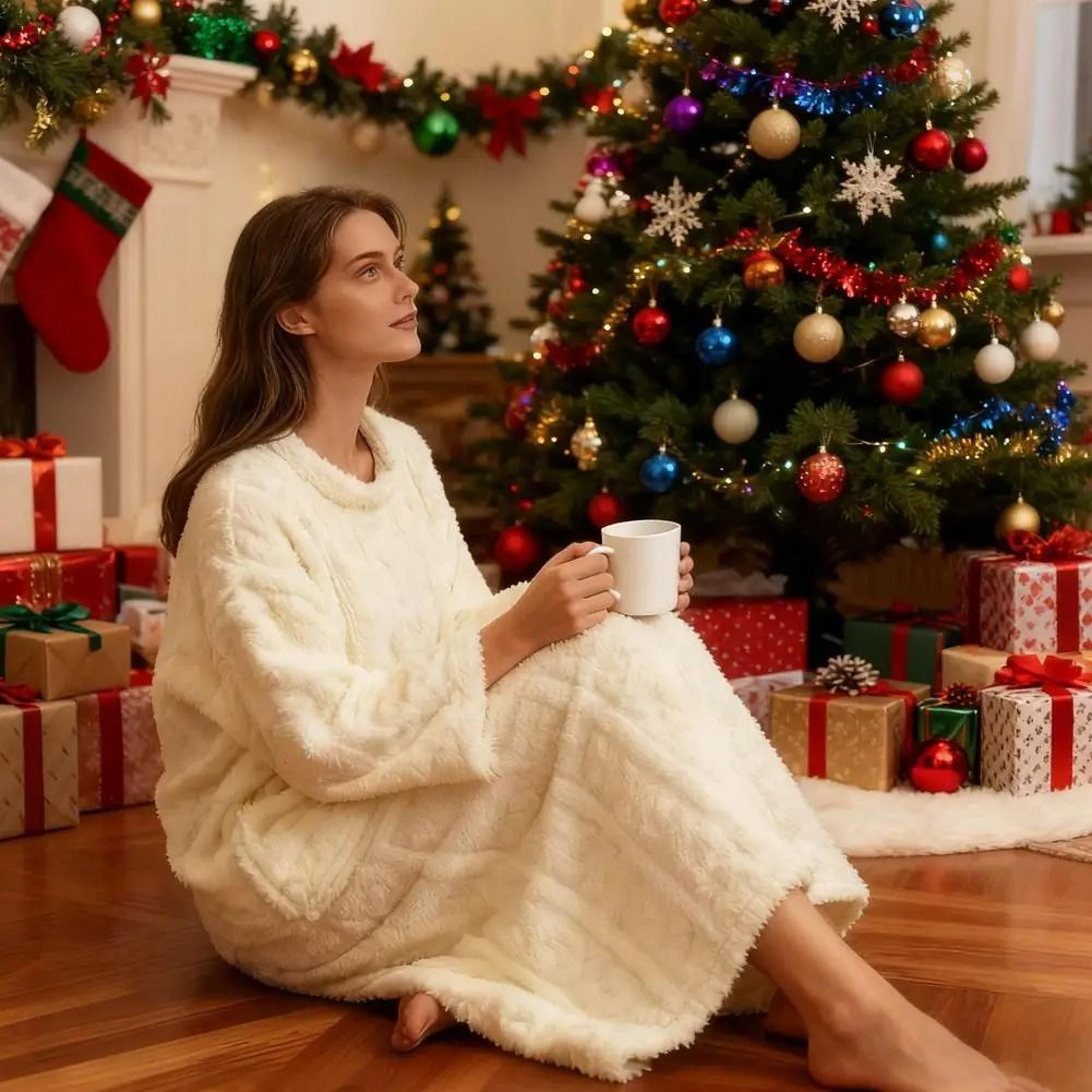 Winter Thickened Flannel Nightgown  Womens Jacquard Warm Sleepwear  Loose Night Dress System 2