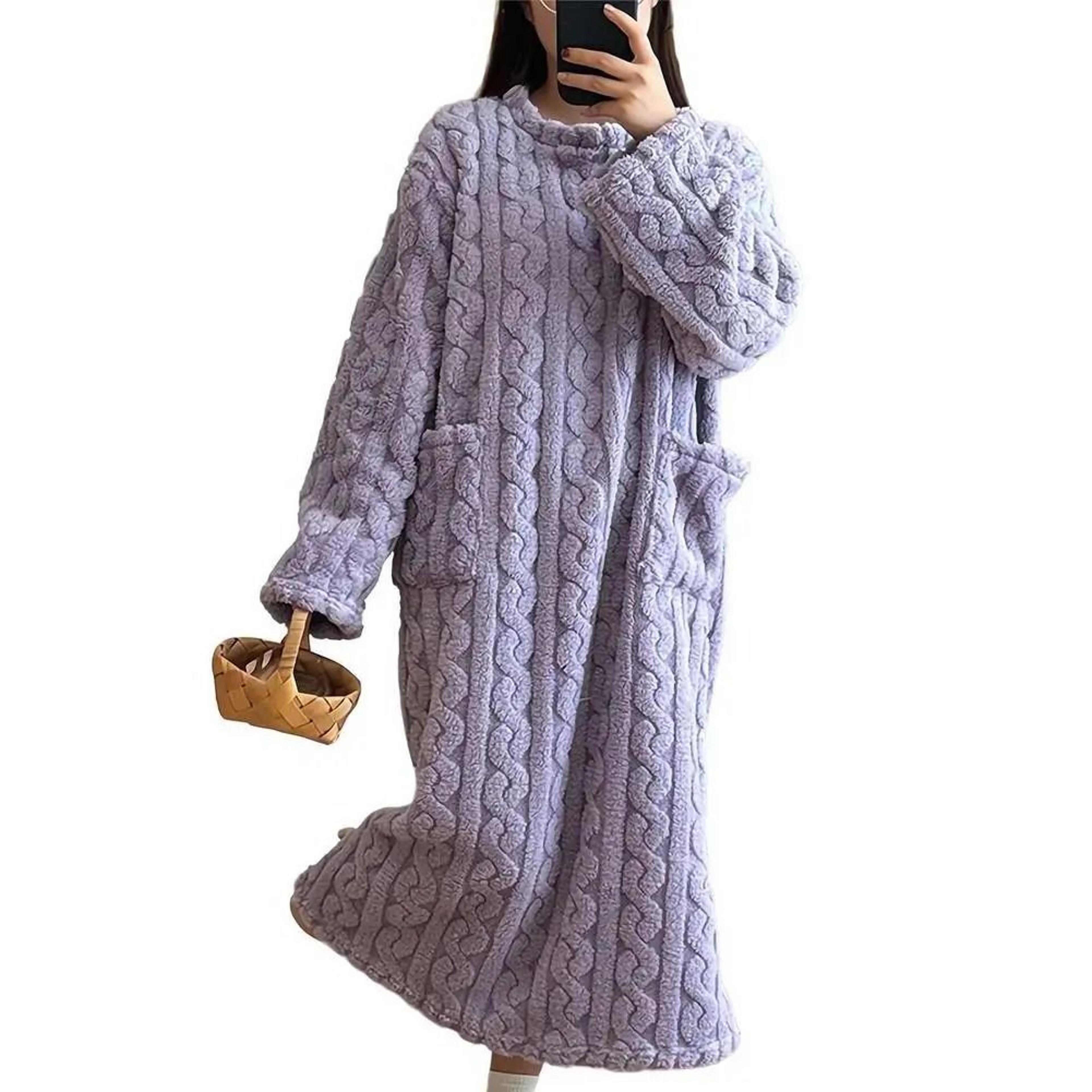 Winter Thickened Flannel Nightgown  Womens Jacquard Warm Sleepwear  Loose Night Dress System 6