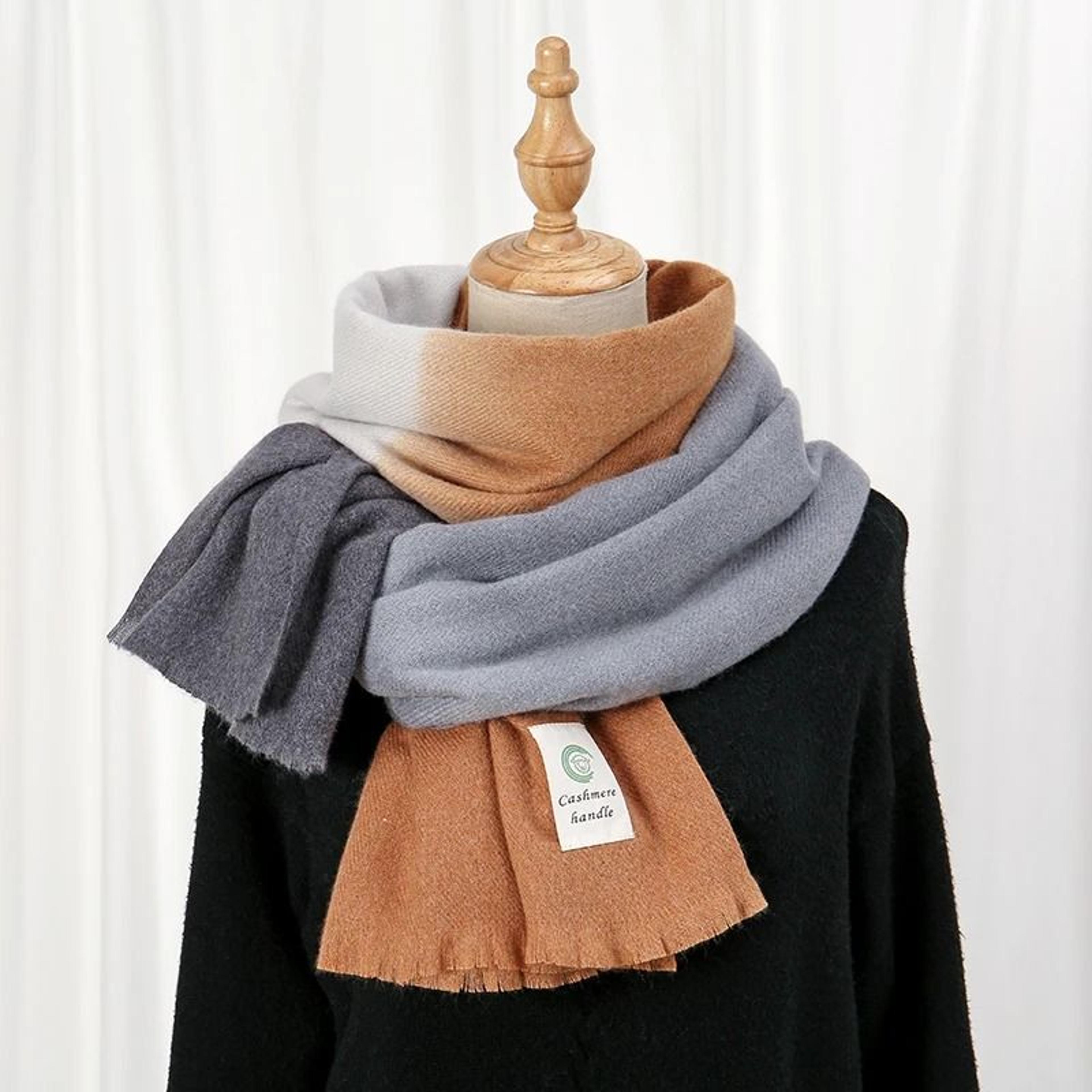 2024 Gradient CashmereFeel Scarf  Womens Ombre Tassel Shawl  Winter Warm Blanket System 4