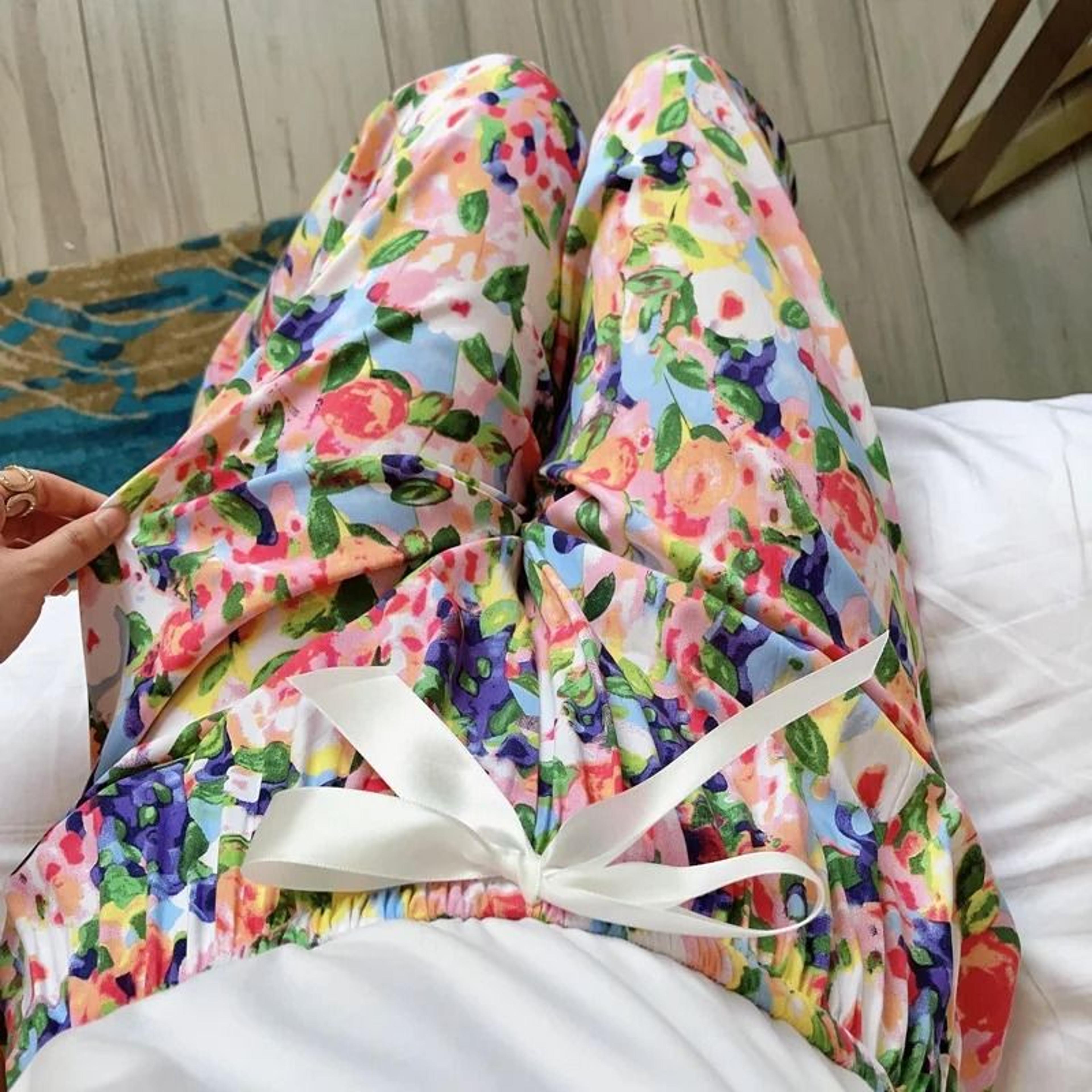 Womens Floral Viscose WideLeg Pants  AntiMosquito Drape  Loose Straight Pajama System 29