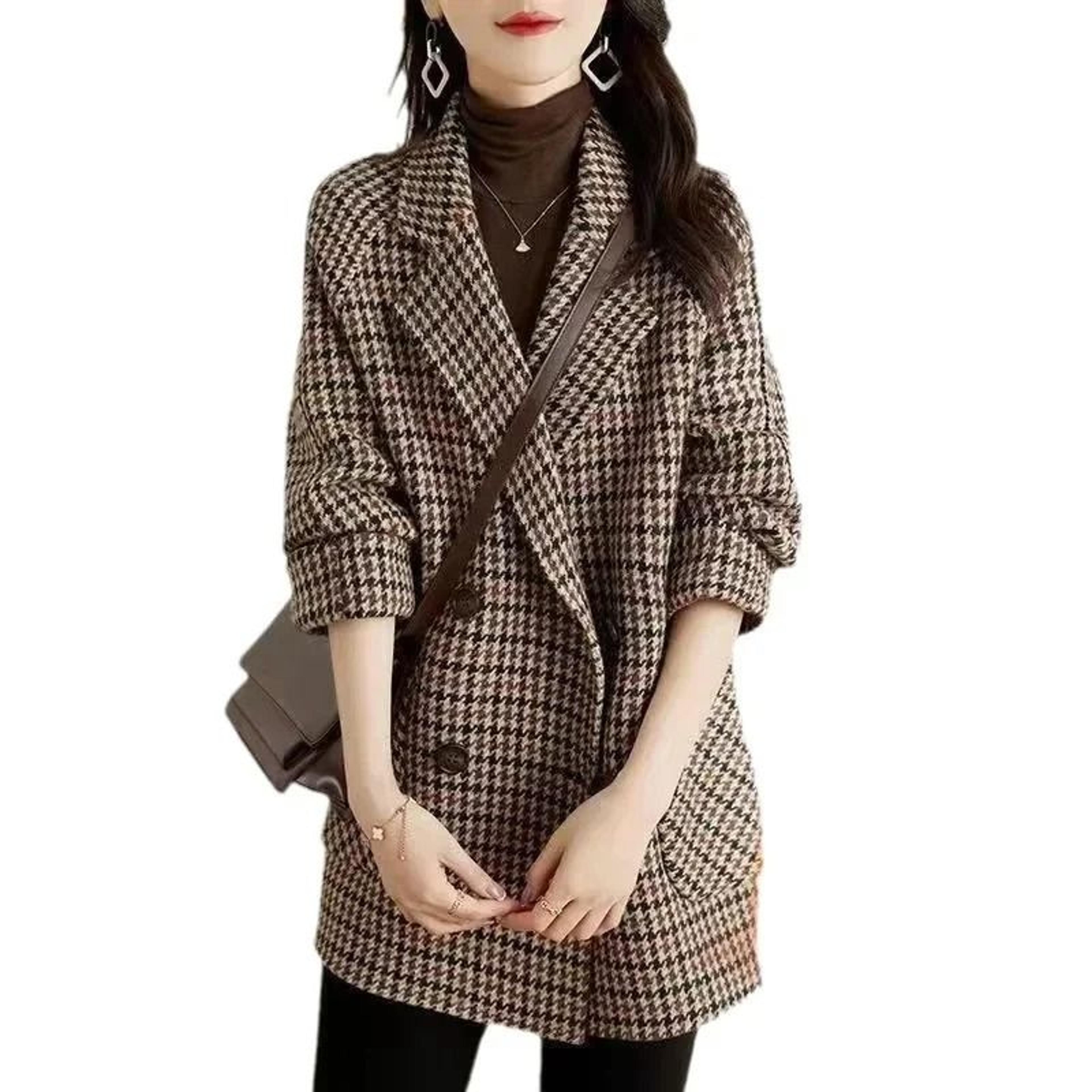 Thousand Birds Plaid Woolen System  Premium Raglan Sleeve FleeceLined Thickened Overcoat  Winter Ya 3