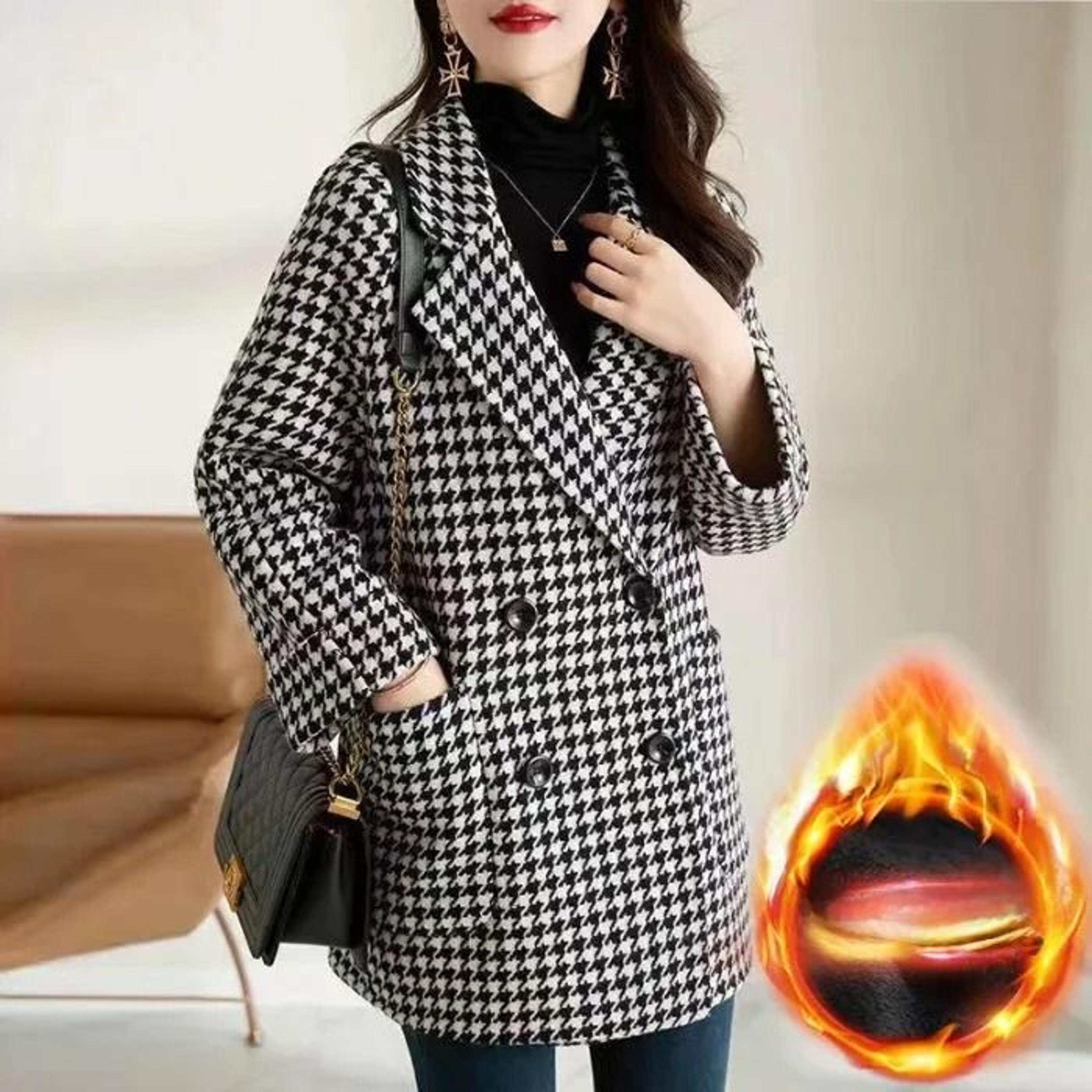 Thousand Birds Plaid Woolen System  Premium Raglan Sleeve FleeceLined Thickened Overcoat  Winter Ya 4