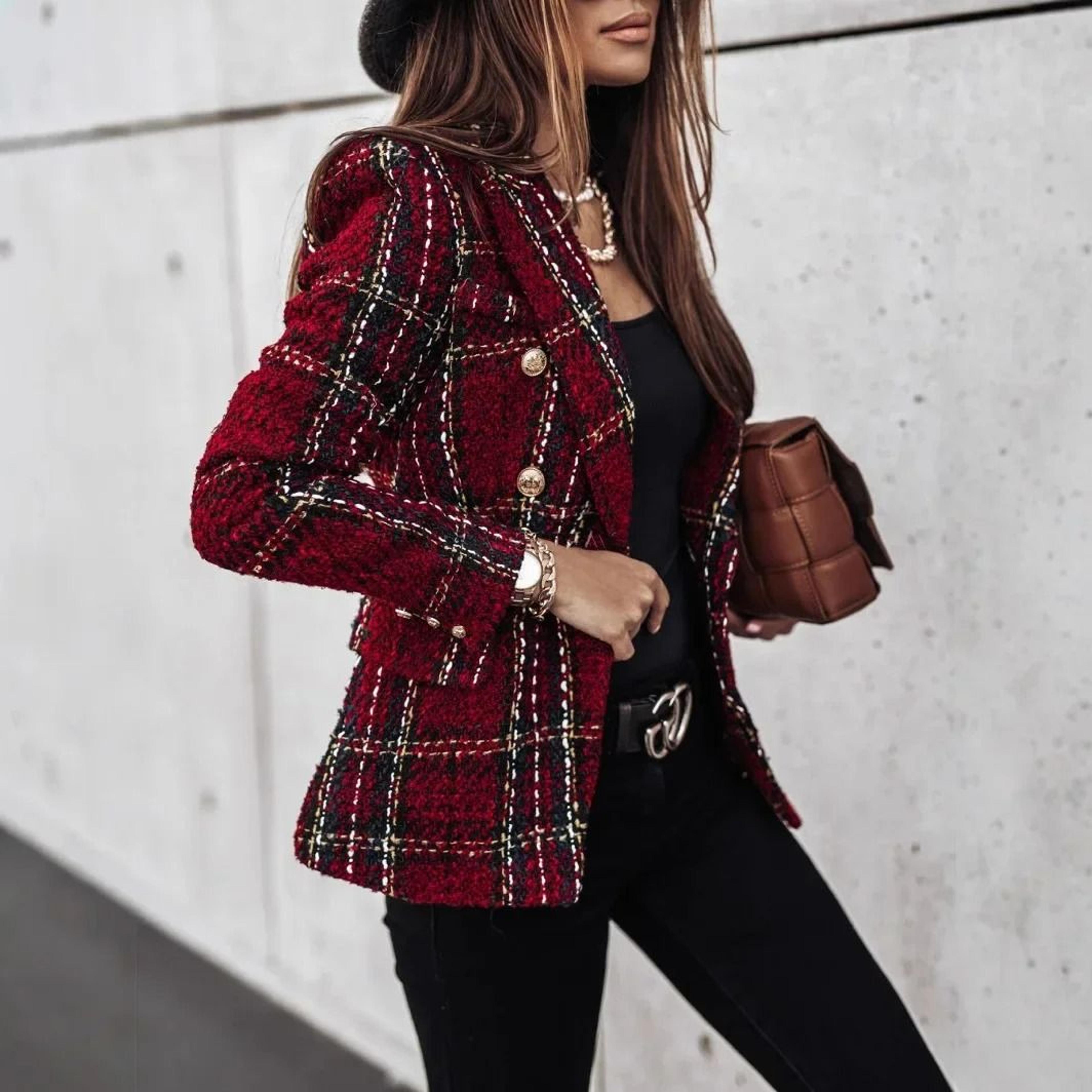 Womens Double Button Printed Suit  Premium AutumnWinter Polyester Blazer  Professional Long Sleeve  0