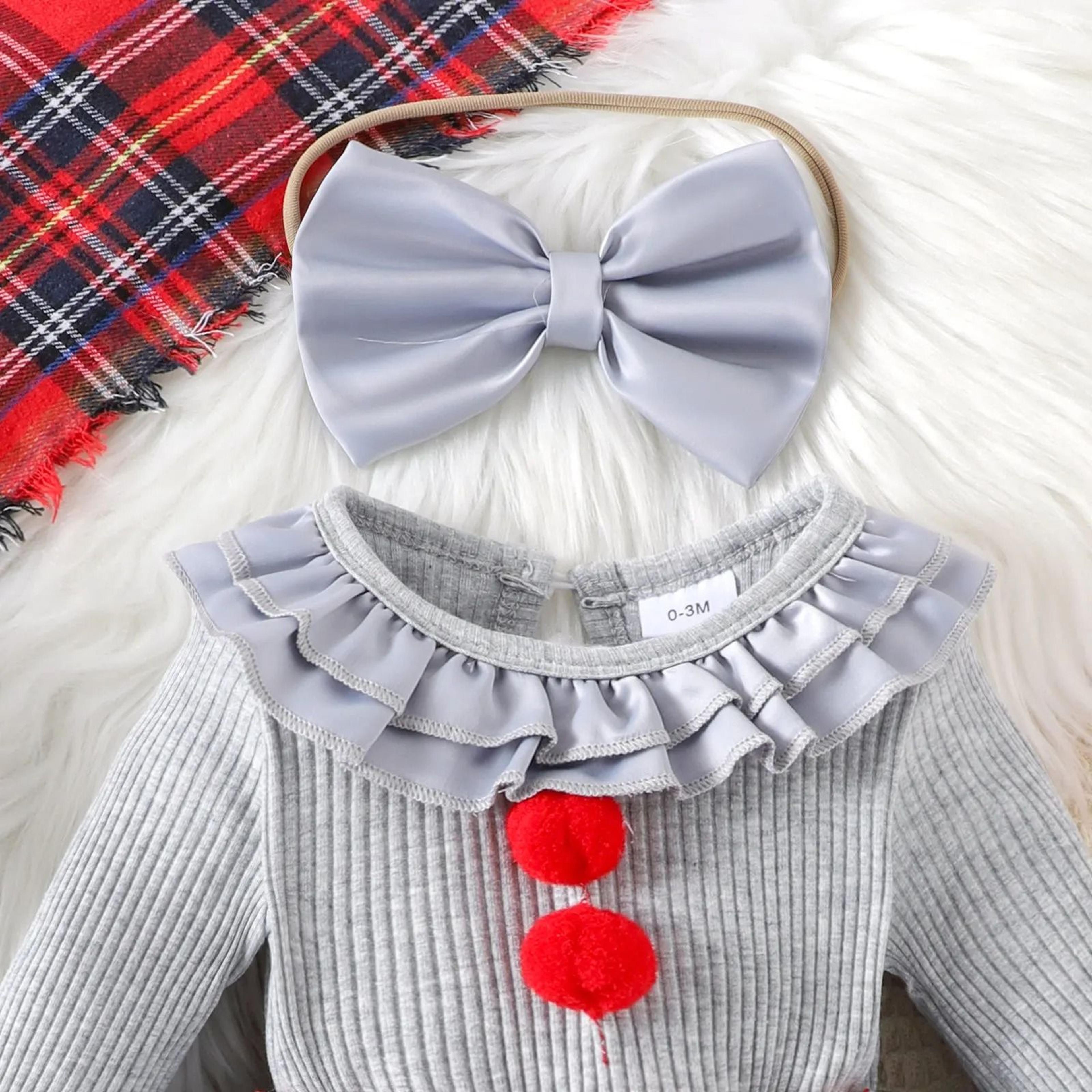 Baby Girl Creepy Clown Cosplay Costume  Premium Layered Gray Joker Dress Romper  Halloween Party Ou 3