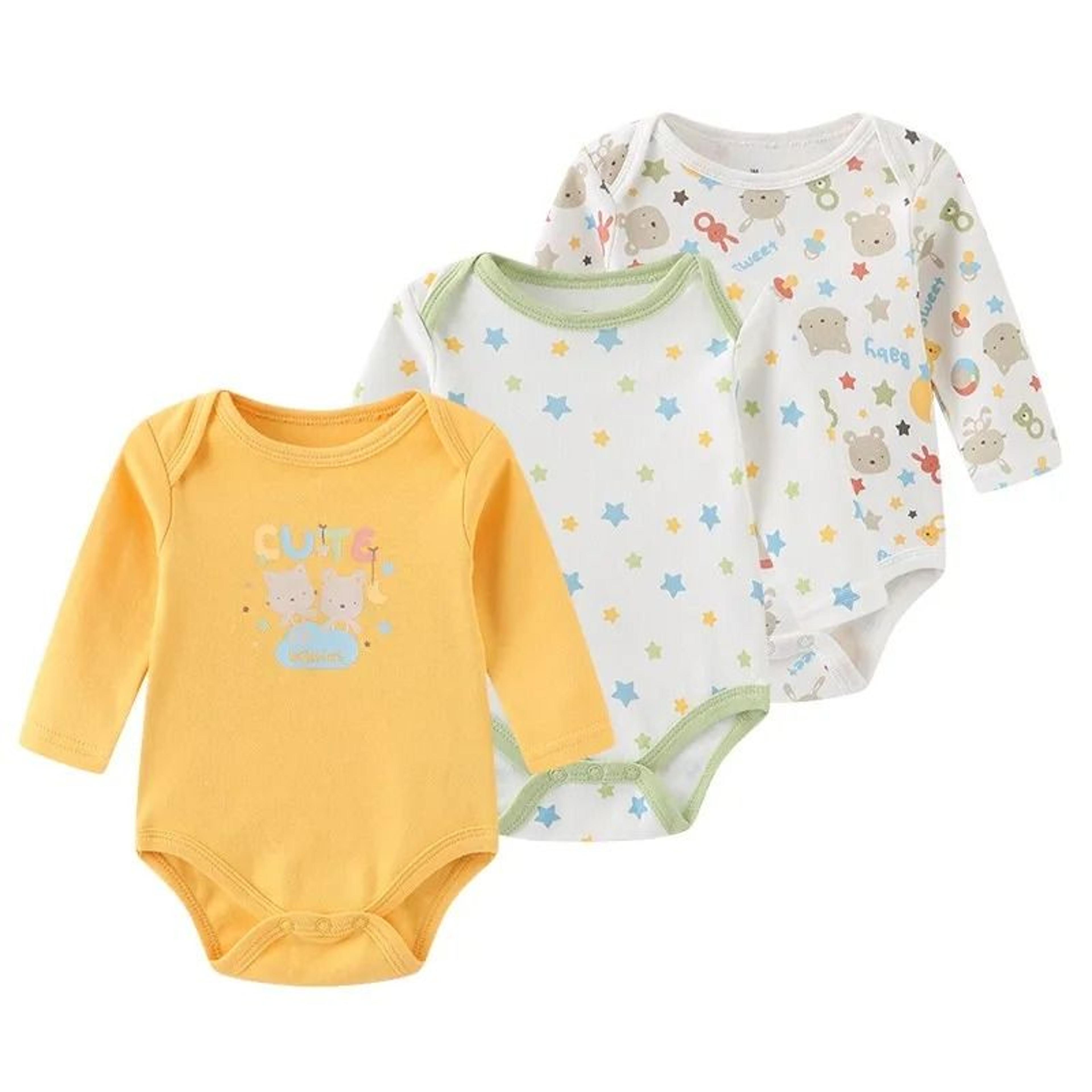 Kiddiezoom 3Pack Newborn Cartoon Bodysuits  Premium 100 Cotton Long Sleeve Soft Infant Onesies 13
