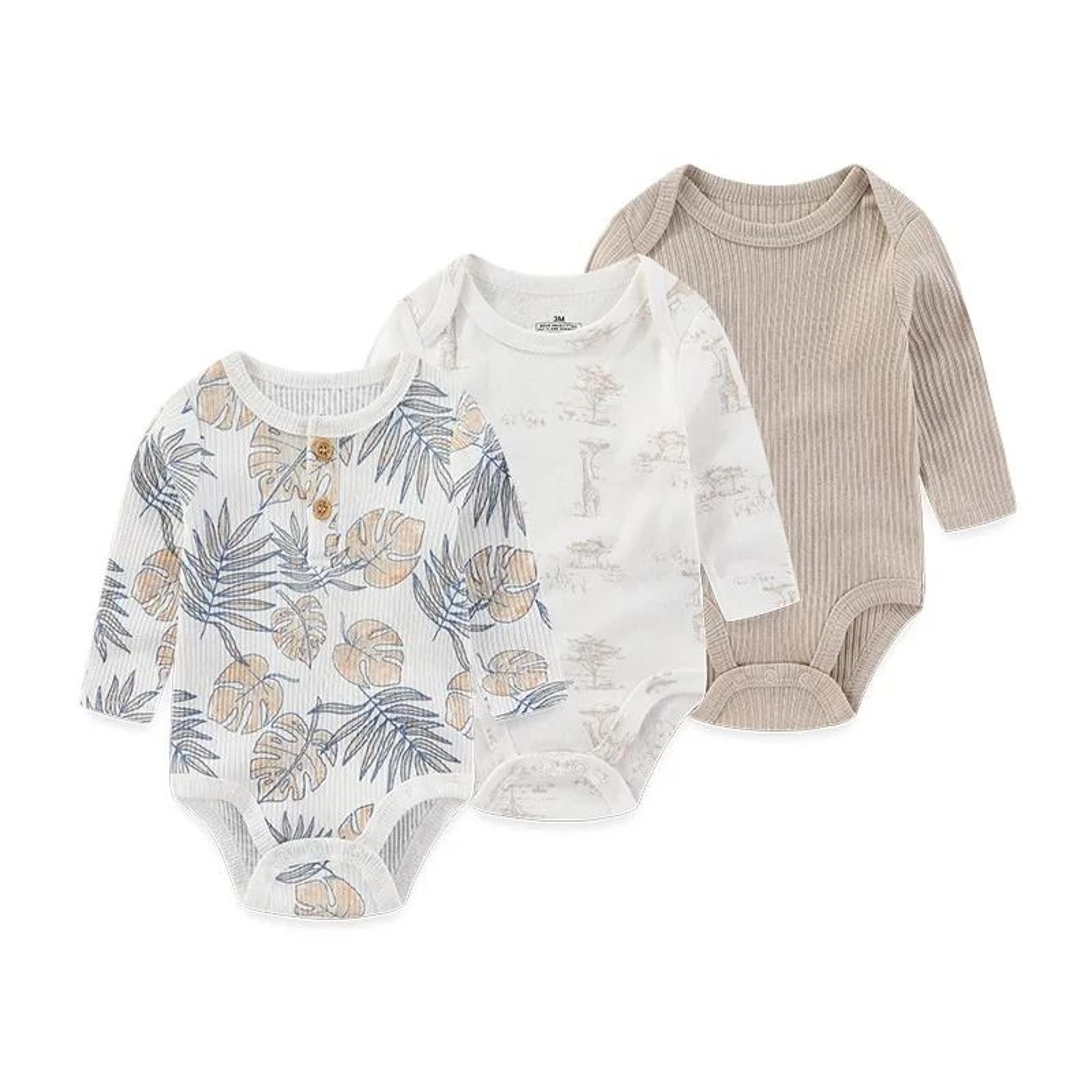 Kiddiezoom 3Pack Newborn Cartoon Bodysuits  Premium 100 Cotton Long Sleeve Soft Infant Onesies 18