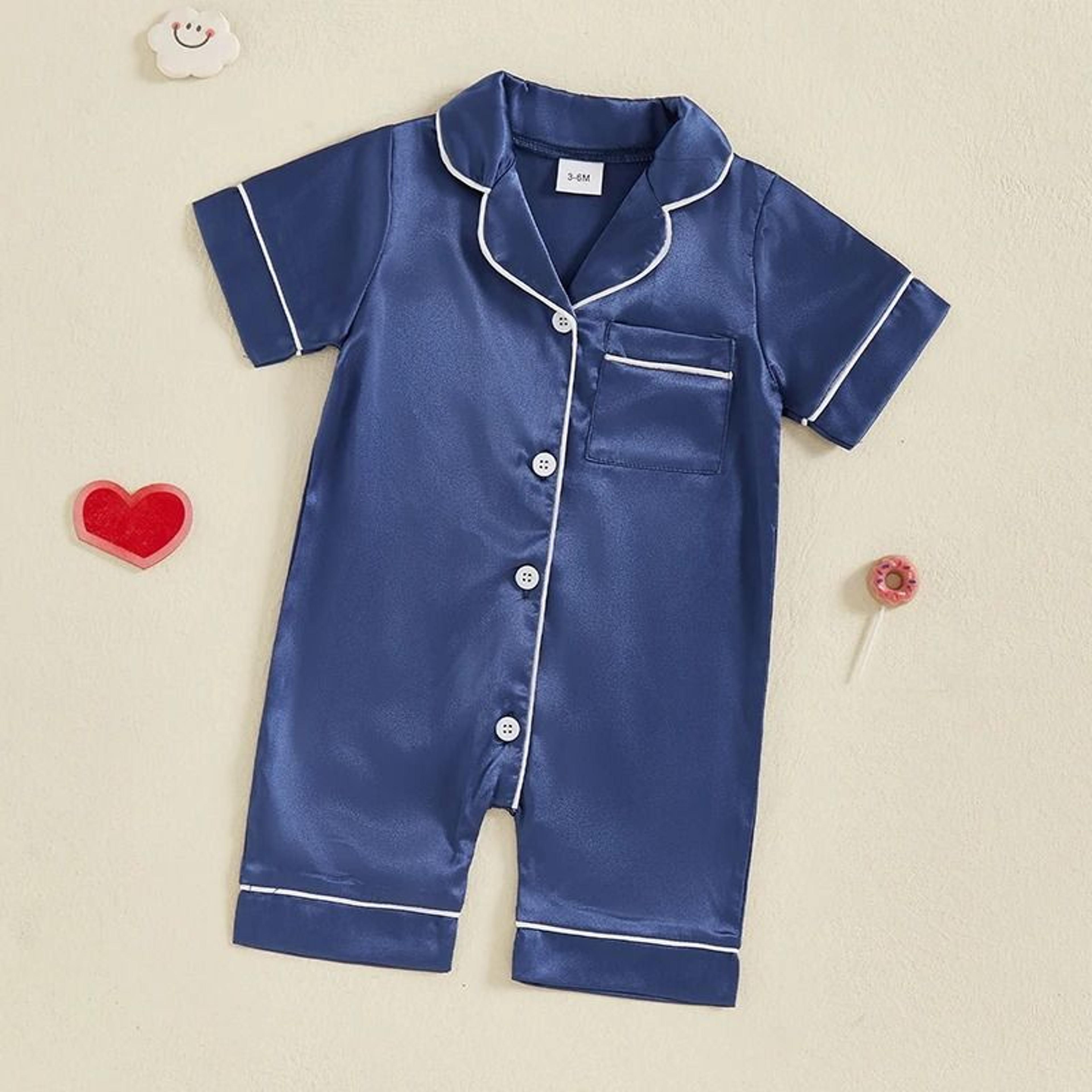 Pudcoco Baby Satin Pajama Jumpsuit  Premium ButtonUp Toddler Sleepwear  Cute Short Sleeve Romper 4