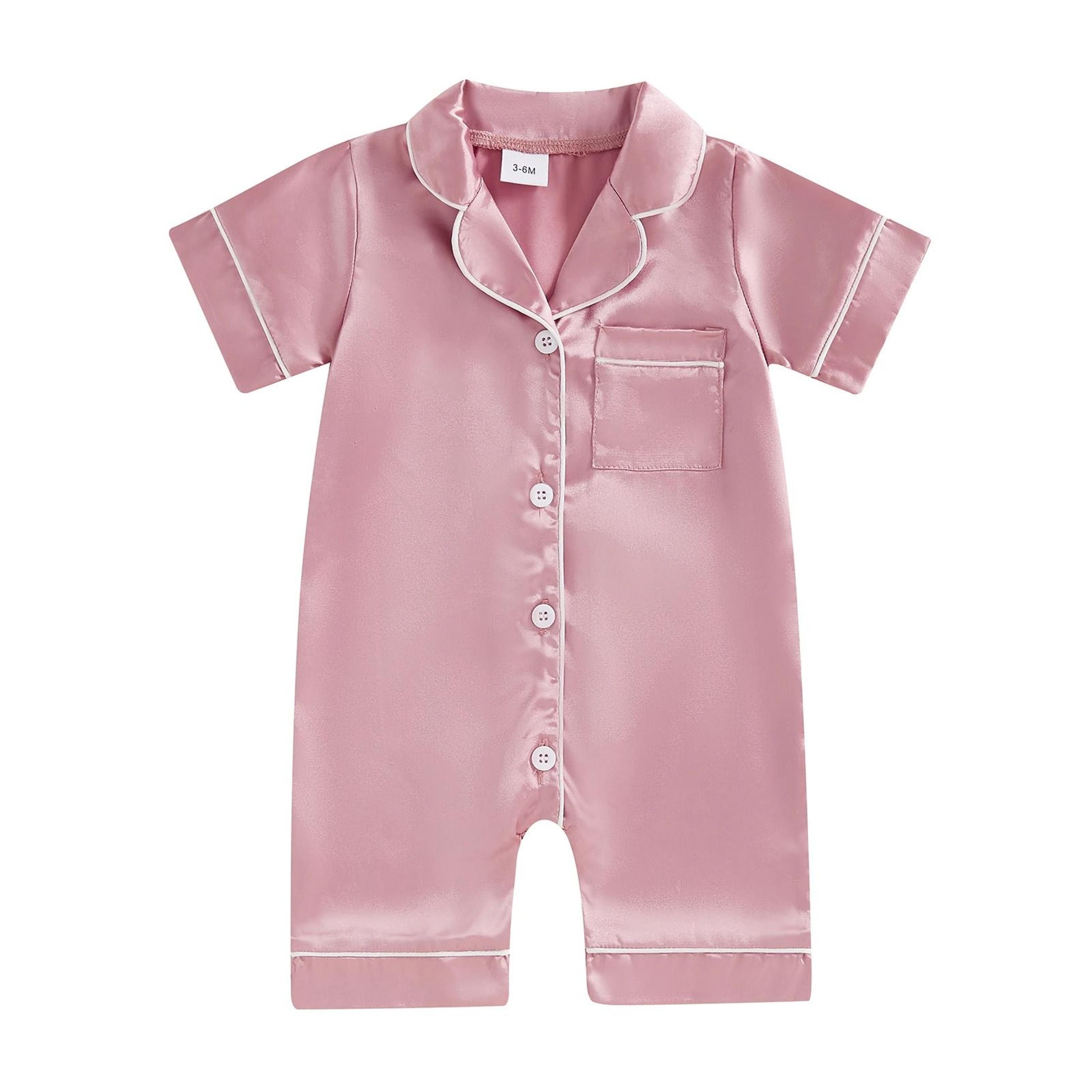 Pudcoco Baby Satin Pajama Jumpsuit  Premium ButtonUp Toddler Sleepwear  Cute Short Sleeve Romper 6